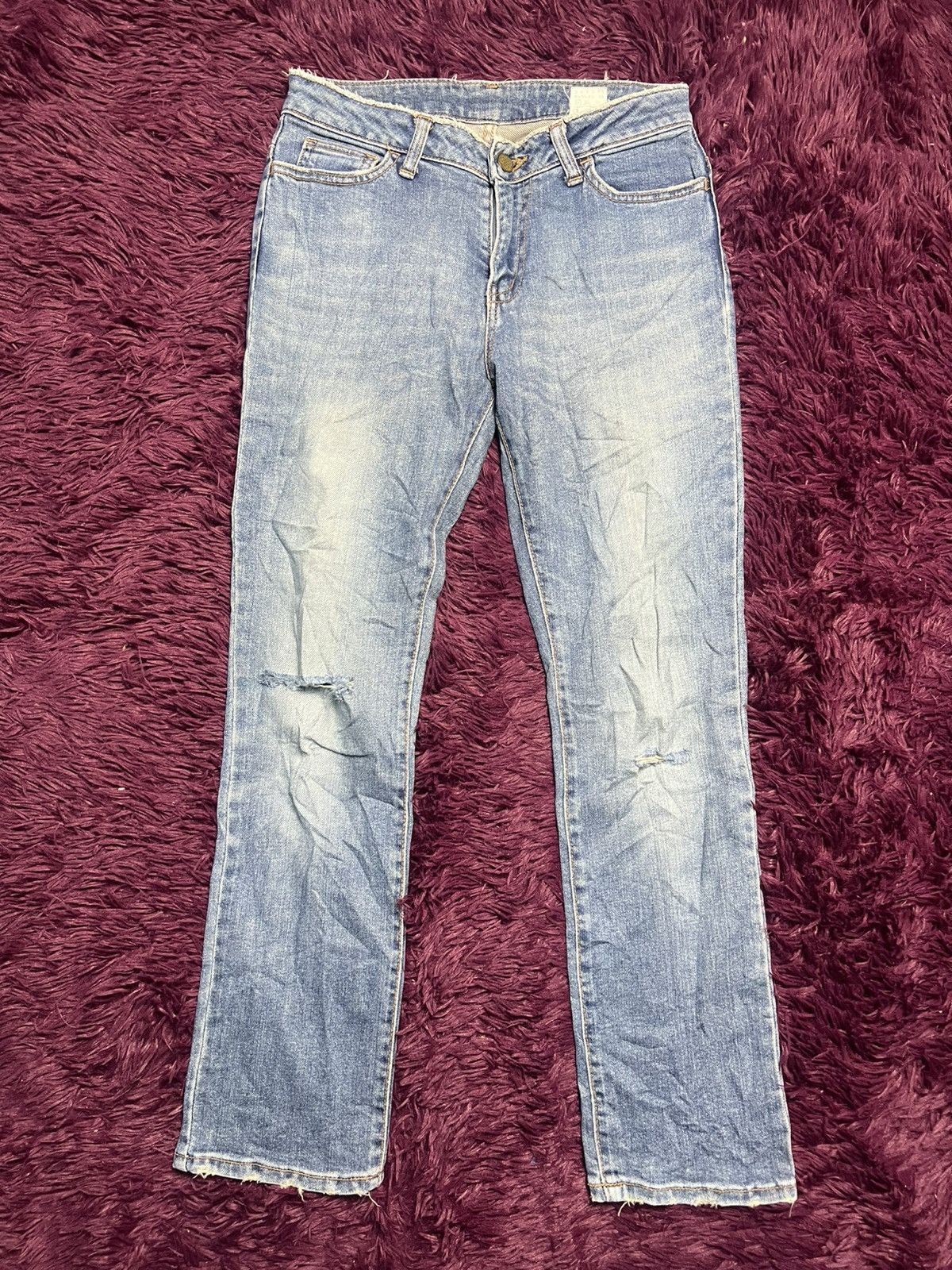 Japanese Brand Japanese Denim Straight Leg Jeans with Distressed Knees (47) Size 27" / US 4 / IT 40 - 1 Thumbnail