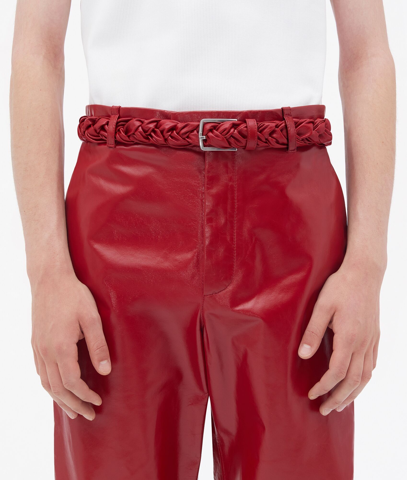 Bottega Veneta o1w1db10925 Size: 105 / Foulard Intreccio Belt in Red Size 42 - 2 Thumbnail
