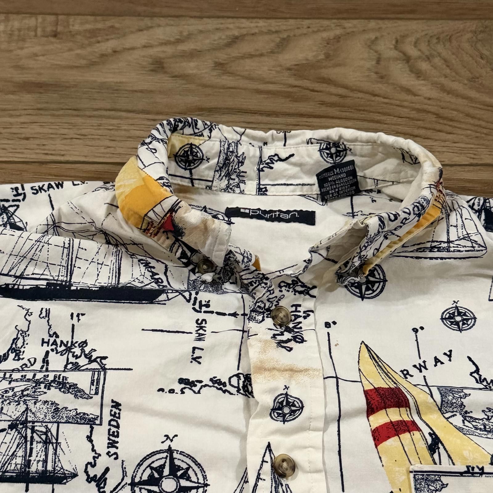 Puritan Vintage 90s Puritan Art Sailing Travel All Over Print Shirt Size US M / EU 48-50 / 2 - 4 Thumbnail