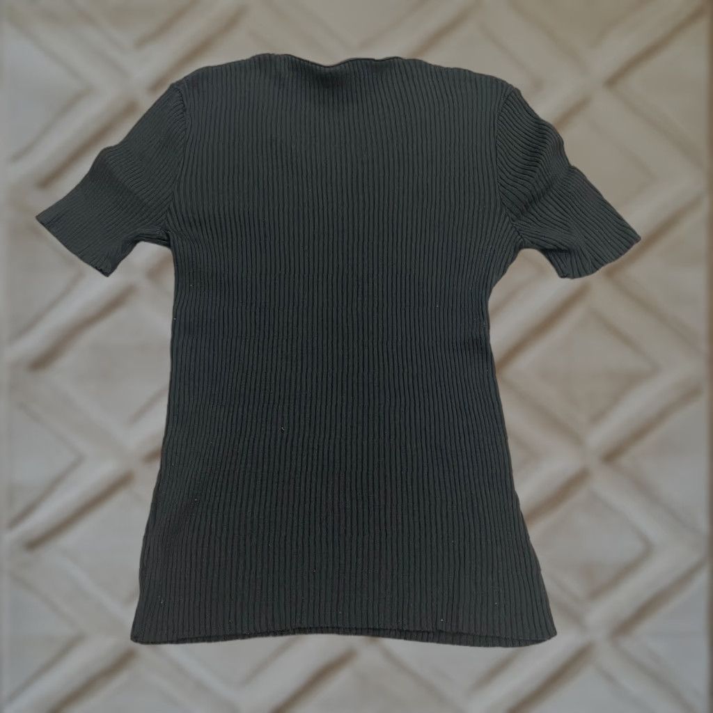 Vintage Bleeker Street Vintage Ribbed Knitted Top Womens Medium Black Nylon Short Sleeve Size M / US 6-8 / IT 42-44 - 1 Thumbnail