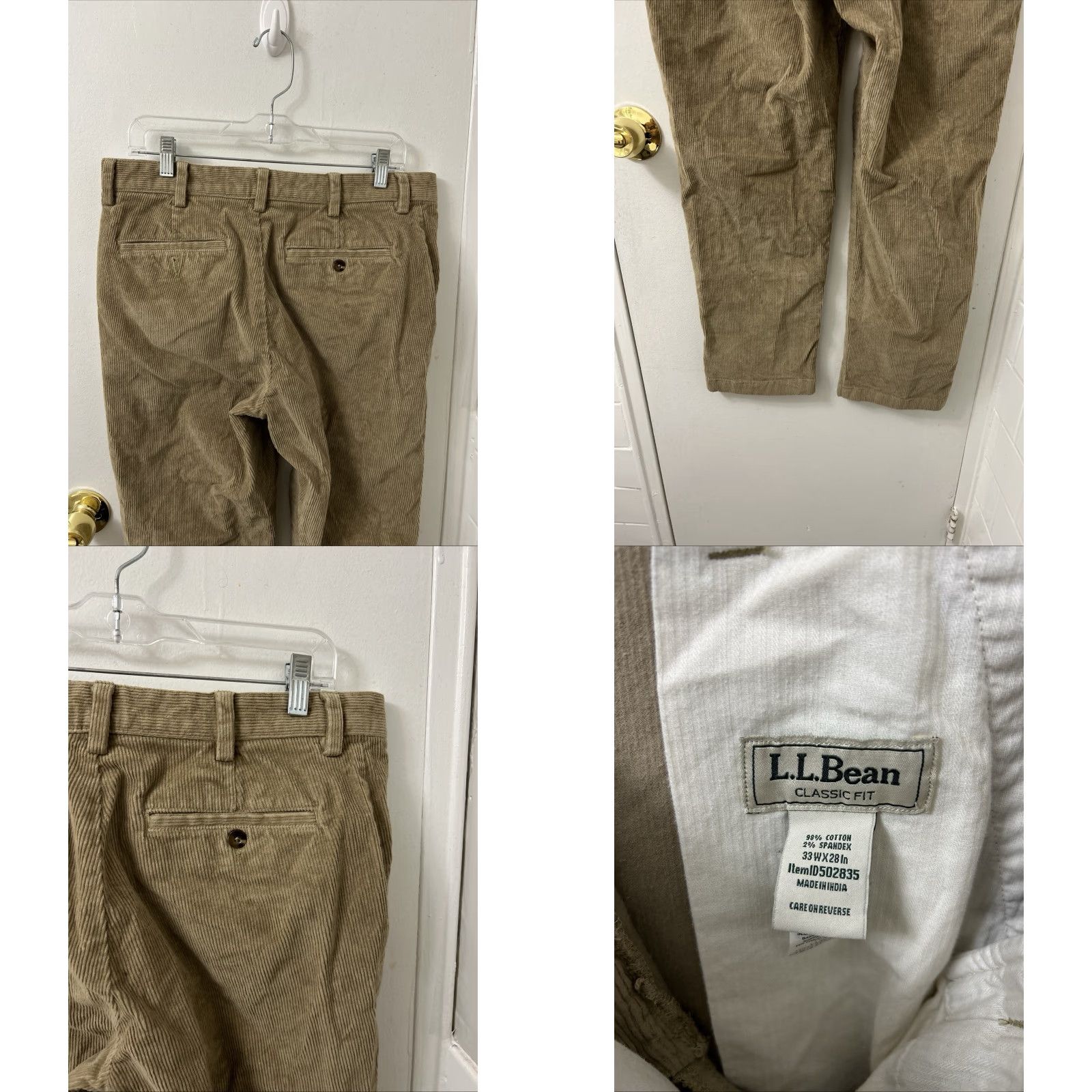 Vintage LL Bean Corduroy Pants Mens 33x28 Tan Stretch YKK Classic Fit 502835 Khakis Pants Men Beige Straight Front 5-Pocket Casual Workwear Vintage No N/A Size US 33 - 8 Thumbnail