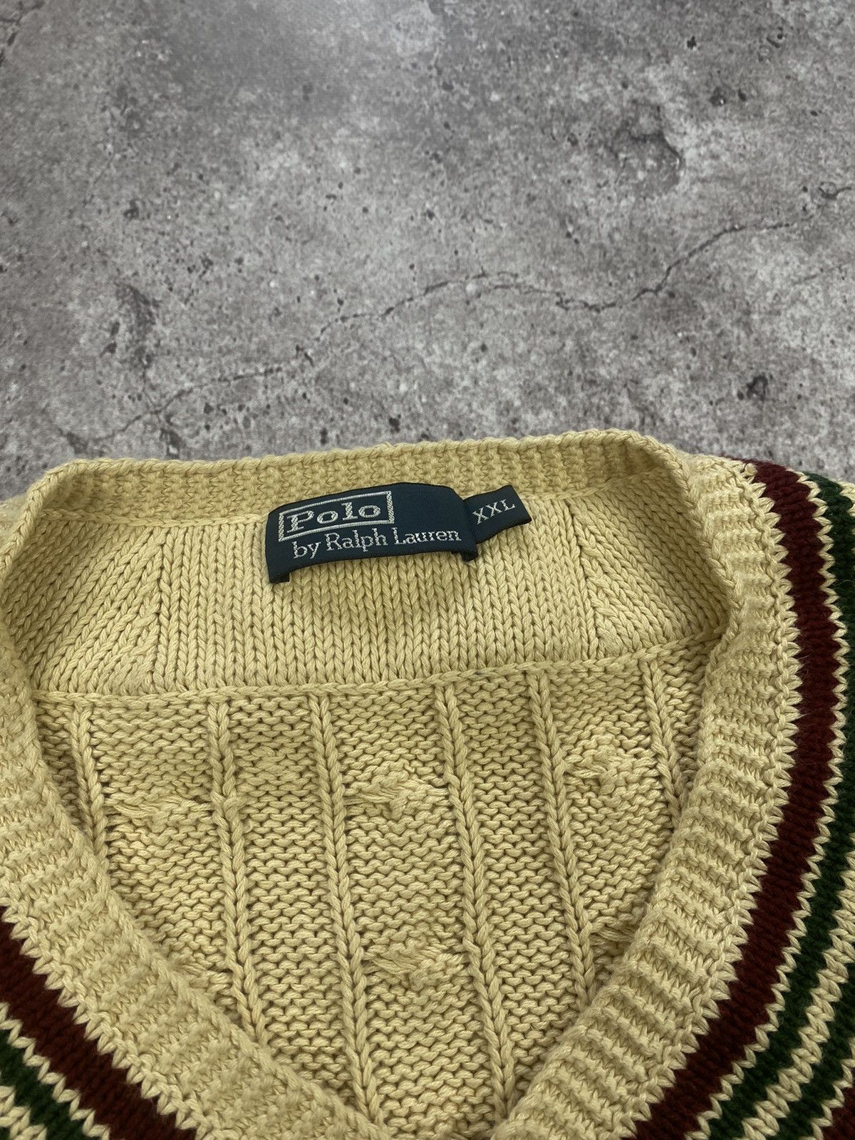 Polo Ralph Lauren × Vintage Vintage Polo by Ralph Lauren V-Neck Cable Knit Sweater Size US XXL / EU 58 / 5 - 4 Thumbnail