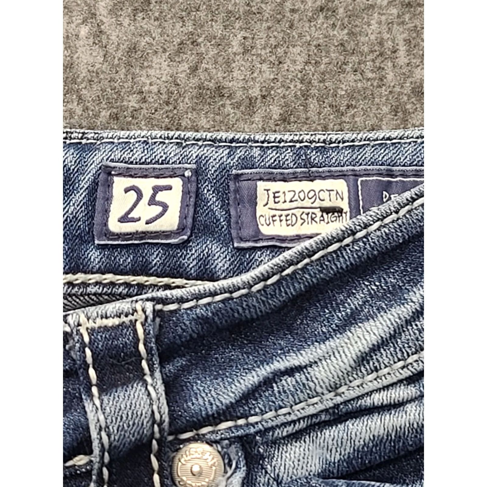 Miss Me VINTAGE Miss Me Jeans Womens 25x28 Regular Cuffed Skinny Distressed Whip Stitch Blue Denim 5-Pocket Mens Womens Boys Girls Size 42" / US 20 - 3 Thumbnail