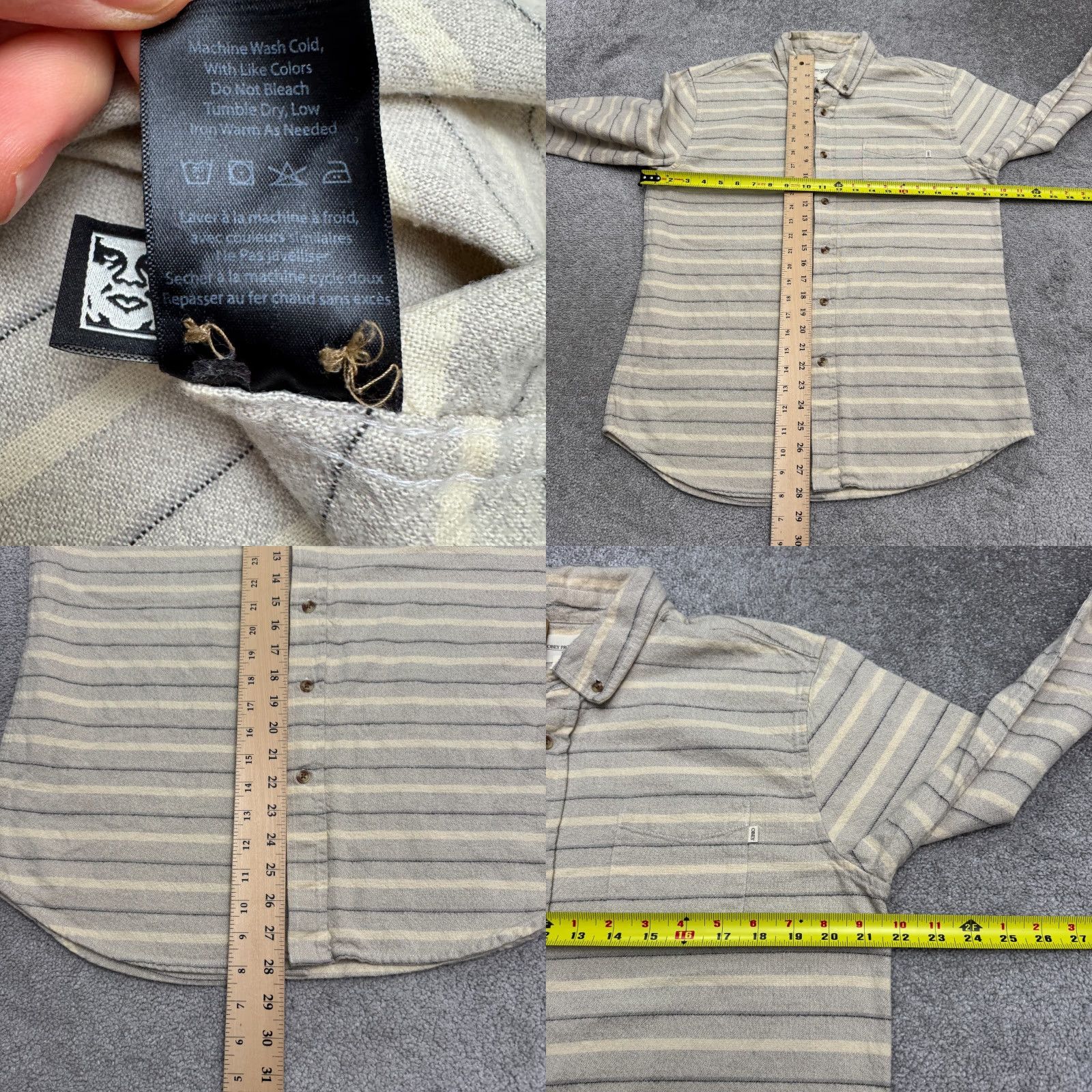 Obey VINTAGE Obey Propaganda Shirt Mens Gray Cream Striped Long Sleeve Cotton Casual Shirt Size US L / EU 52-54 / 3 - 9 Thumbnail