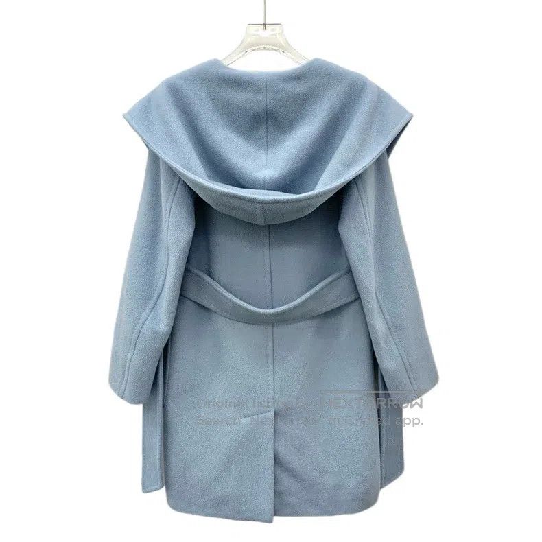 Max Mara Max Mara Blue Camel Hair Hooded Belted Long-Sleeve Coat Size XXS / US 00 / IT 34 - 2 Thumbnail