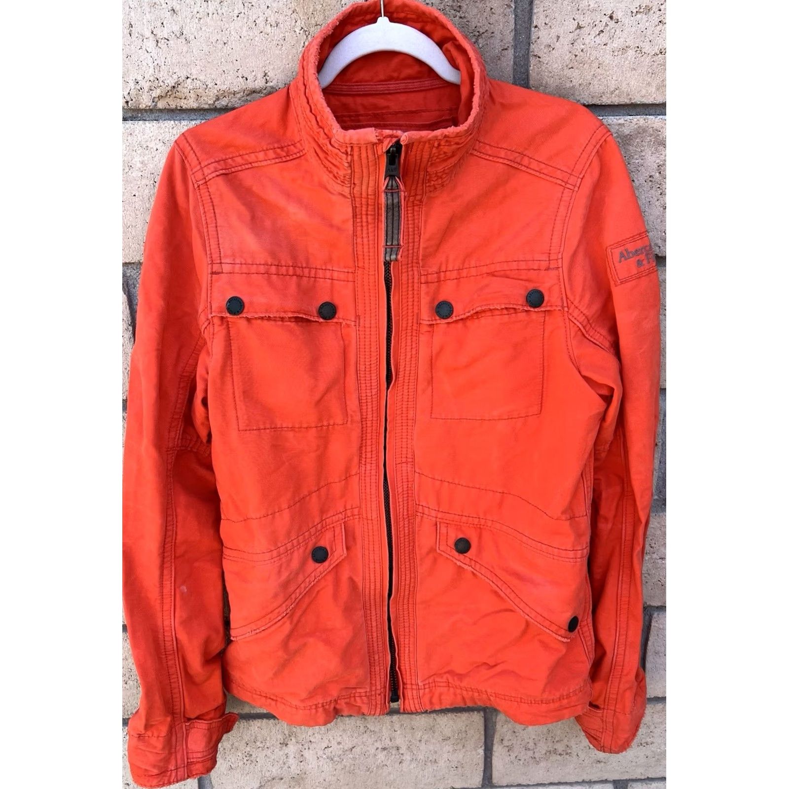 Abercrombie & Fitch Abercrombie & Fitch Orange Military Moto Utility Jacket Mens M Size US M / EU 48-50 / 2 - 2 Thumbnail