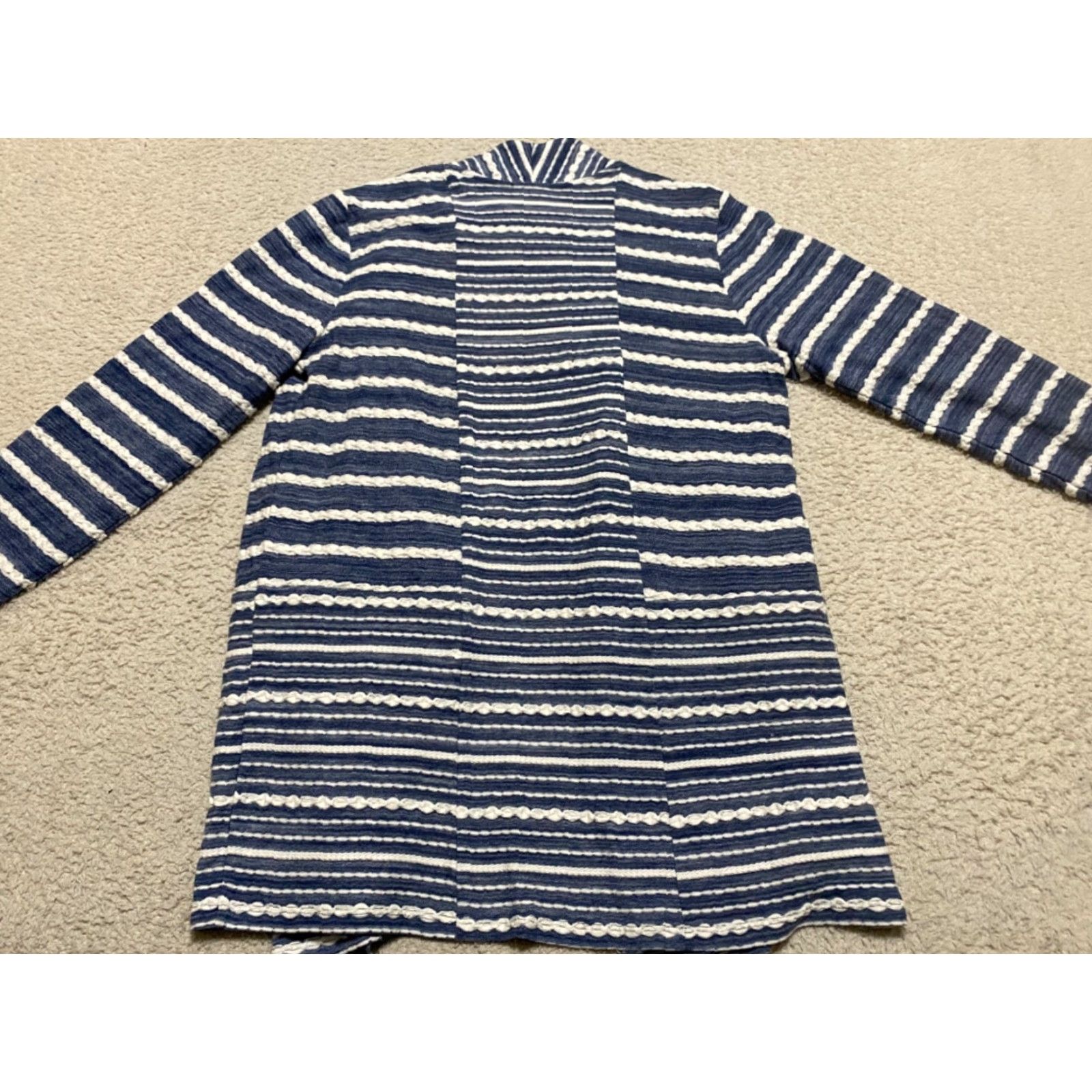 Vintage Chico's Cardigan Sweater Adult Medium Blue Striped Open Front Long Sleeve Womens Size M / US 6-8 / IT 42-44 - 7 Thumbnail