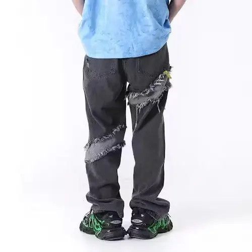 VIBE Asymmetric Patch Baggy Denim Jeans Size US 34 / EU 50 - 4 Thumbnail