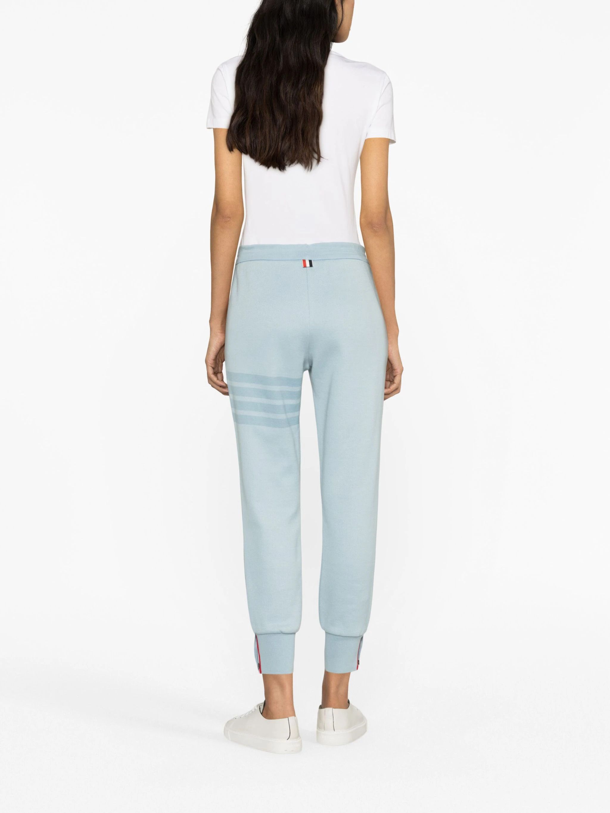 Thom Browne o1s22i1n0924 4-Bar Cotton Knit Joggers in Light Blue Size 26" / US 2 / IT 38 - 4 Thumbnail