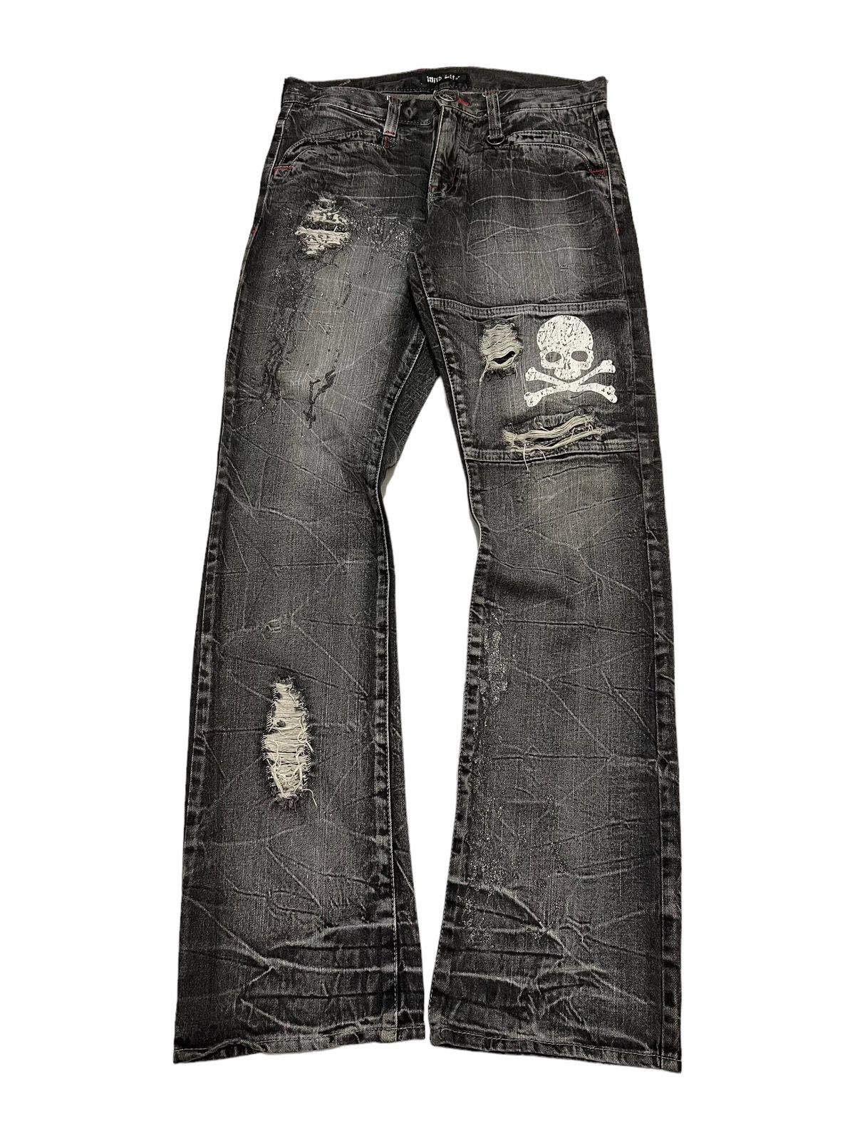 Pre-owned Archival Clothing X If Six Was Nine Wild Life Distressed Flared Denim Pants In Washed Gray