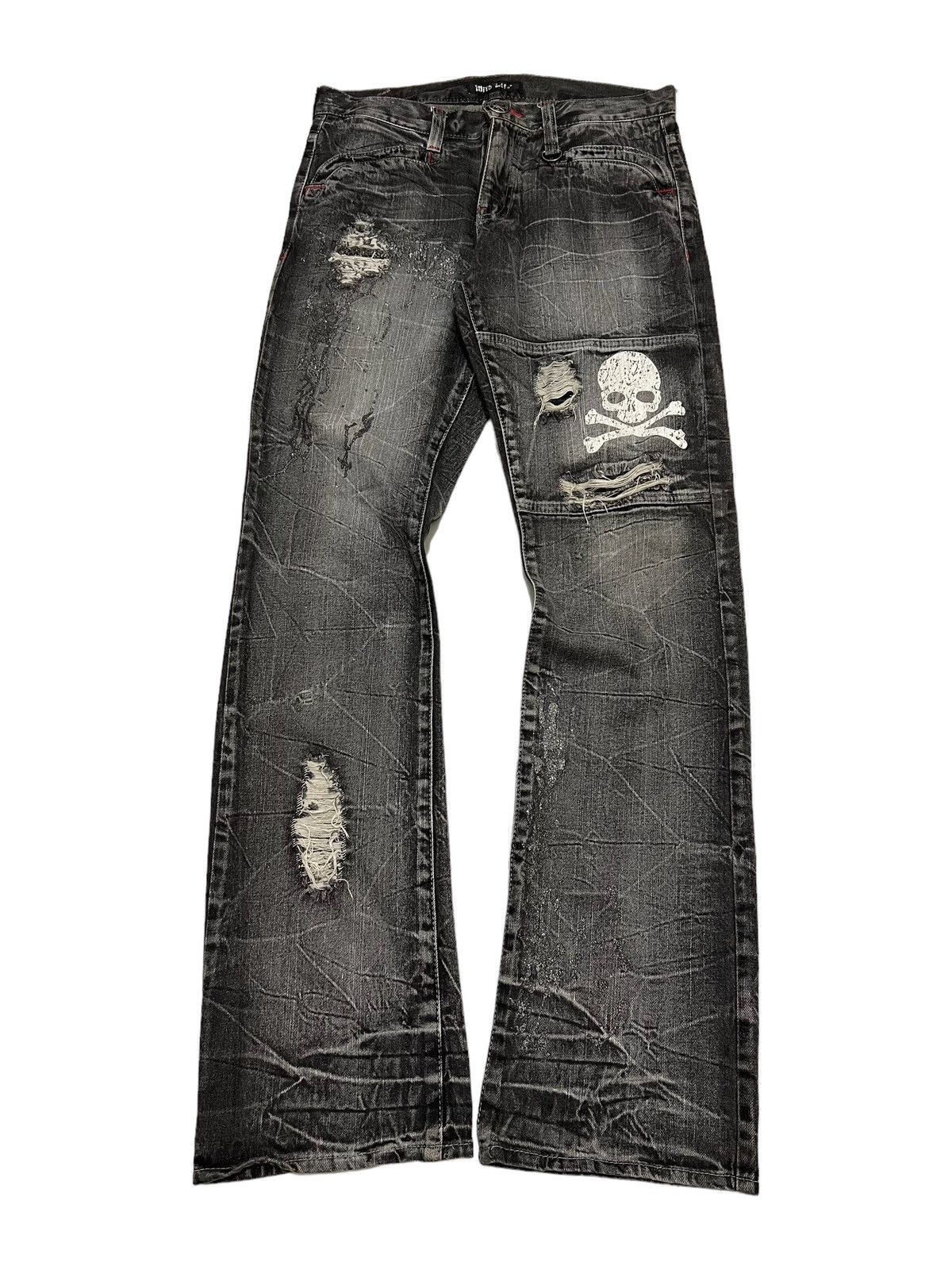 image of Archival Clothing x If Six Was Nine Wild Life Distressed Flared Denim Pants in Washed Gray (Size 32
