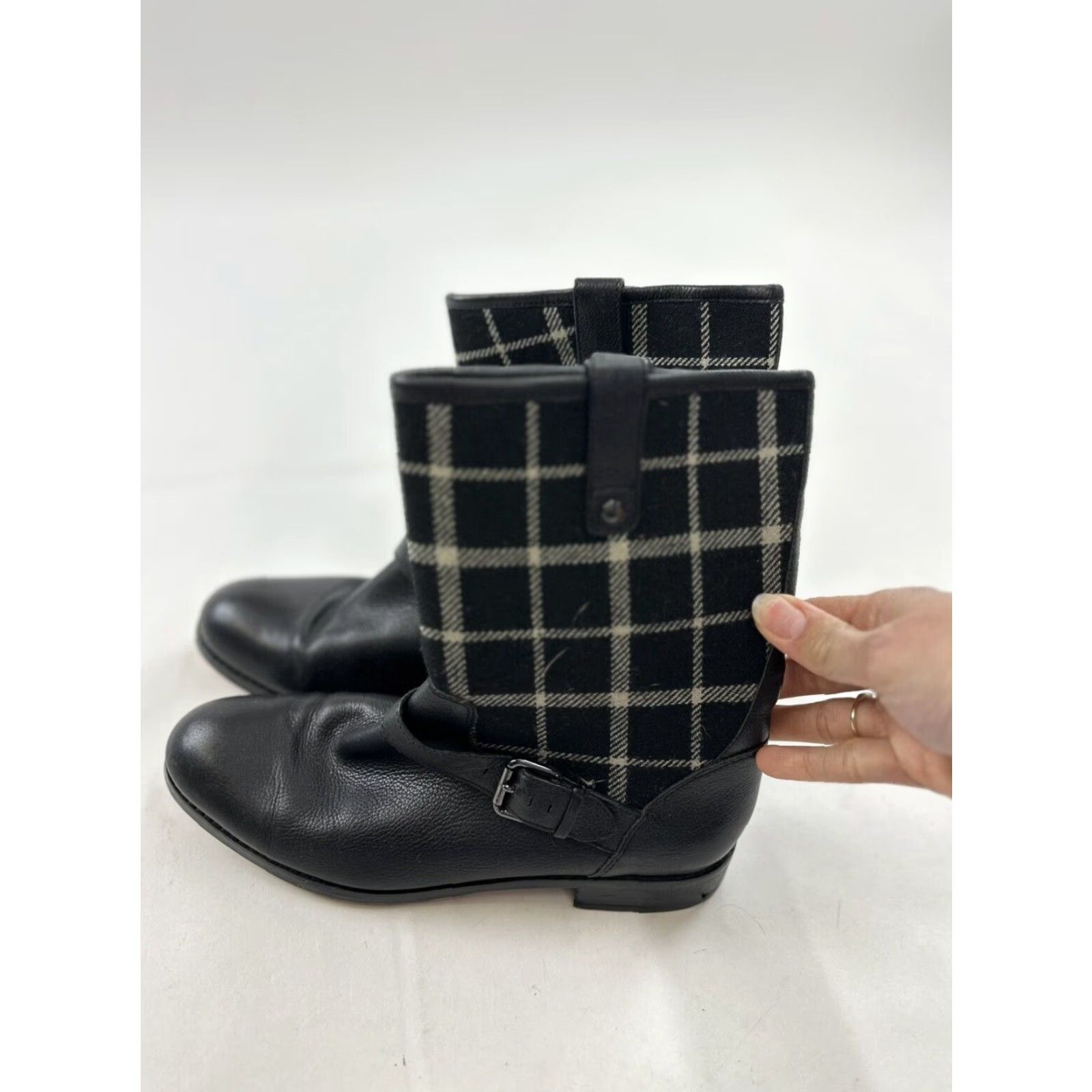 Coach Coach Mackie Boots Women’s Mid-Calf Black 7.5 US Leather Wool Plaid Winter Womens Size US 7.5 / IT 37.5 - 2 Thumbnail
