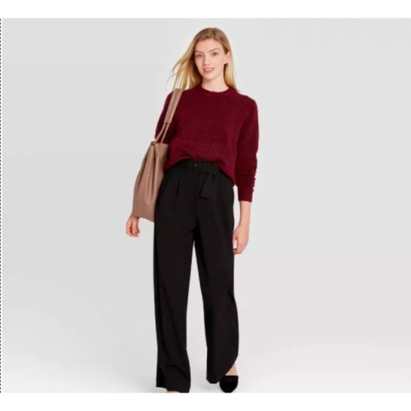 Target Basics A New Day | Burgundy Knit Crewneck Pullover Sweater| Large Size L / US 10 / IT 46 - 3 Thumbnail