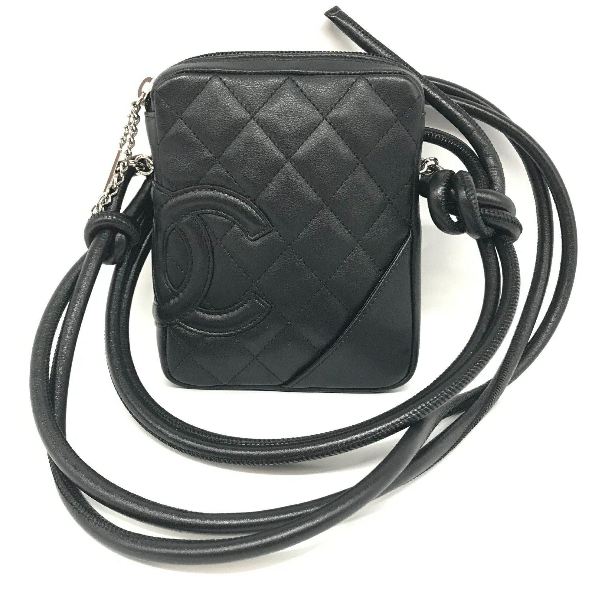 Chanel Cambon Line Small Pochette Black Leather Shoulder Bag Coco