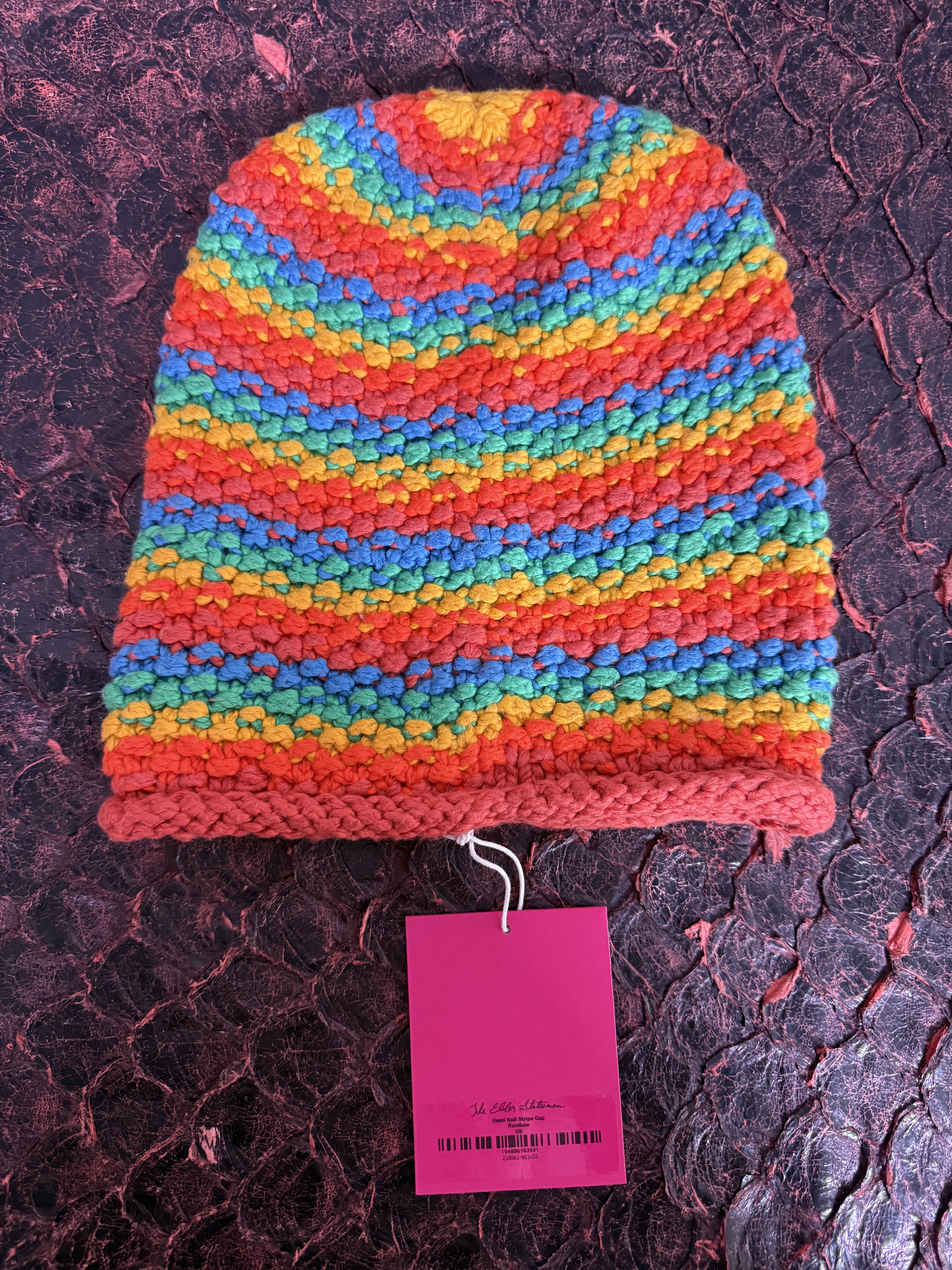 The Elder Statesman The Elder Statesman Rainbow Hand Knit Stripe Cap Size ONE SIZE - 2 Thumbnail