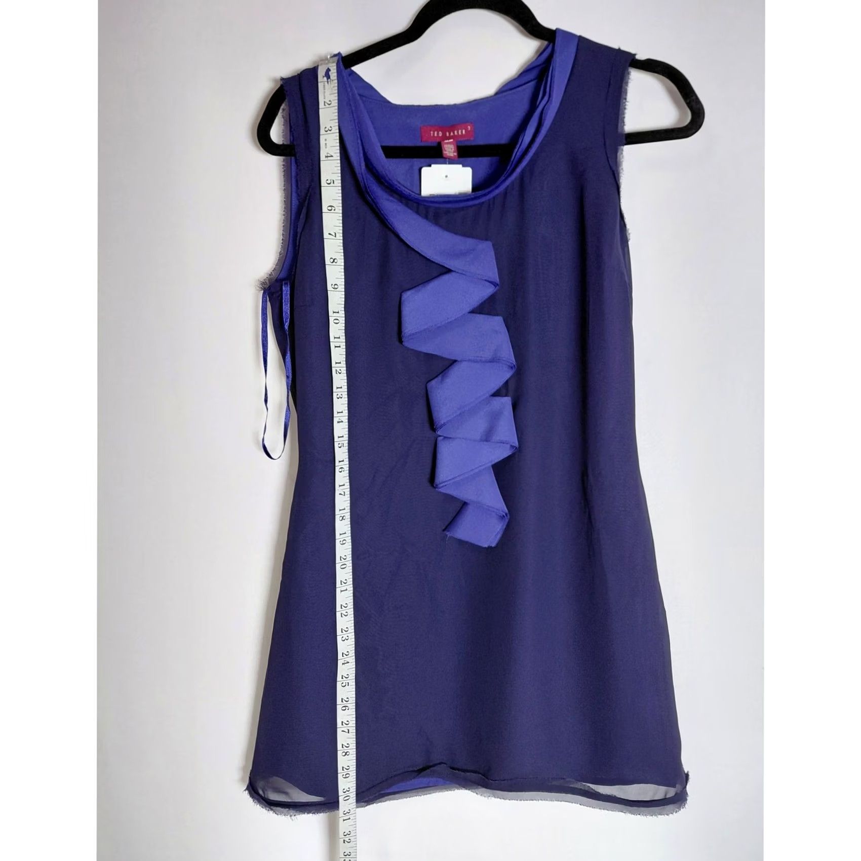 Ted Baker TED BAKER Sleeveless Ruffle Top Solid Lightweight Women Size 3 Purple, Polyester, Casual, Business, Knee Length, Tank/Top Size XS / US 0-2 / IT 36-38 - 5 Thumbnail