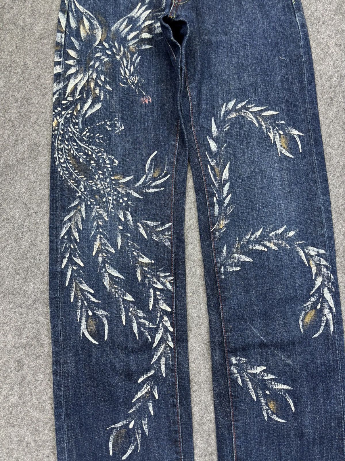 Japanese Brand 💥Artisanal💥Zen Clothing Flying Pheonix Mural Denim F706 Size US 27 - 5 Thumbnail