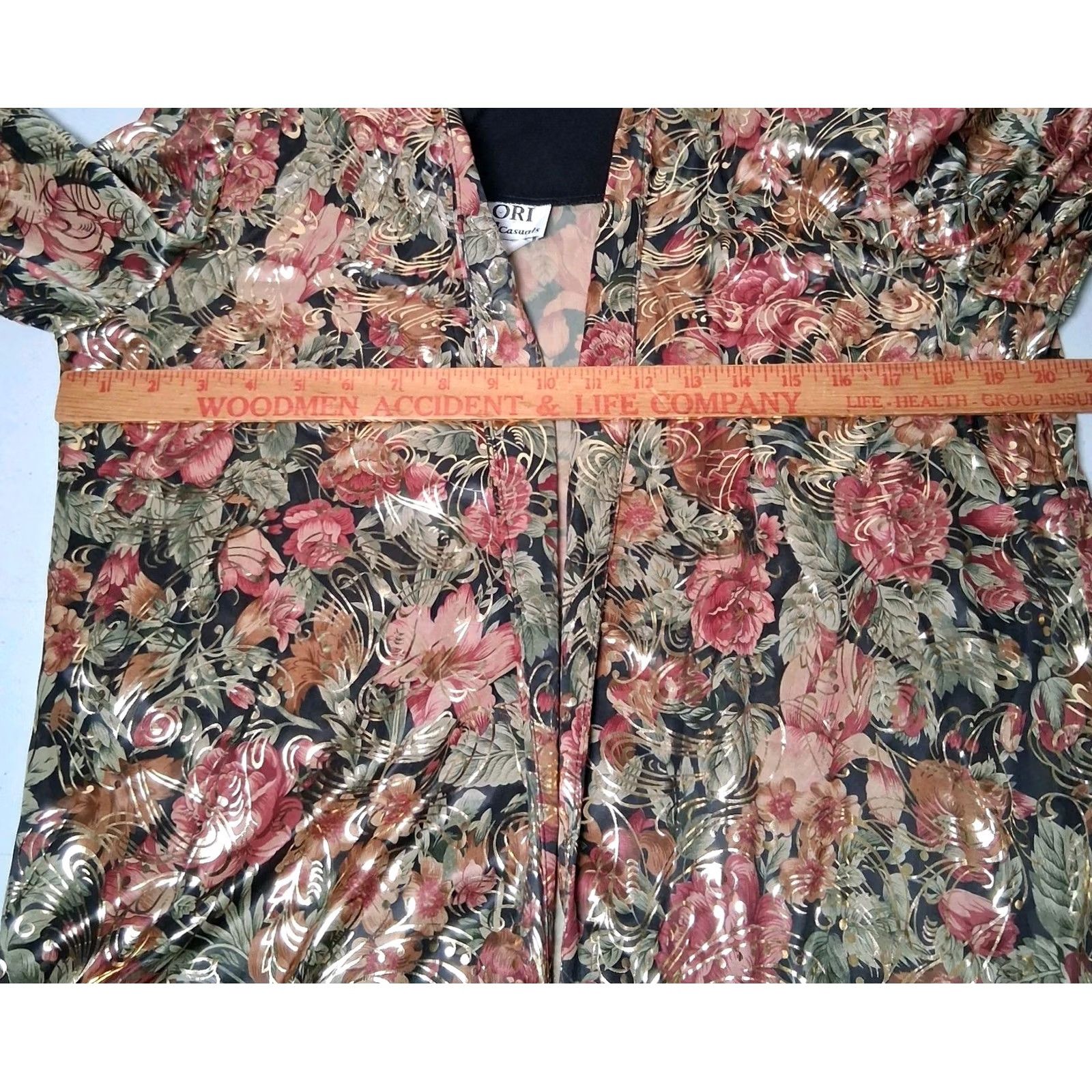 Vintage VINTAGE Lori by AM Casuals Shirt S Open Front Black Floral Gold Metallic Retro 1990s Boho disco Women Girls Men? Size S / US 4 / IT 40 - 5 Thumbnail