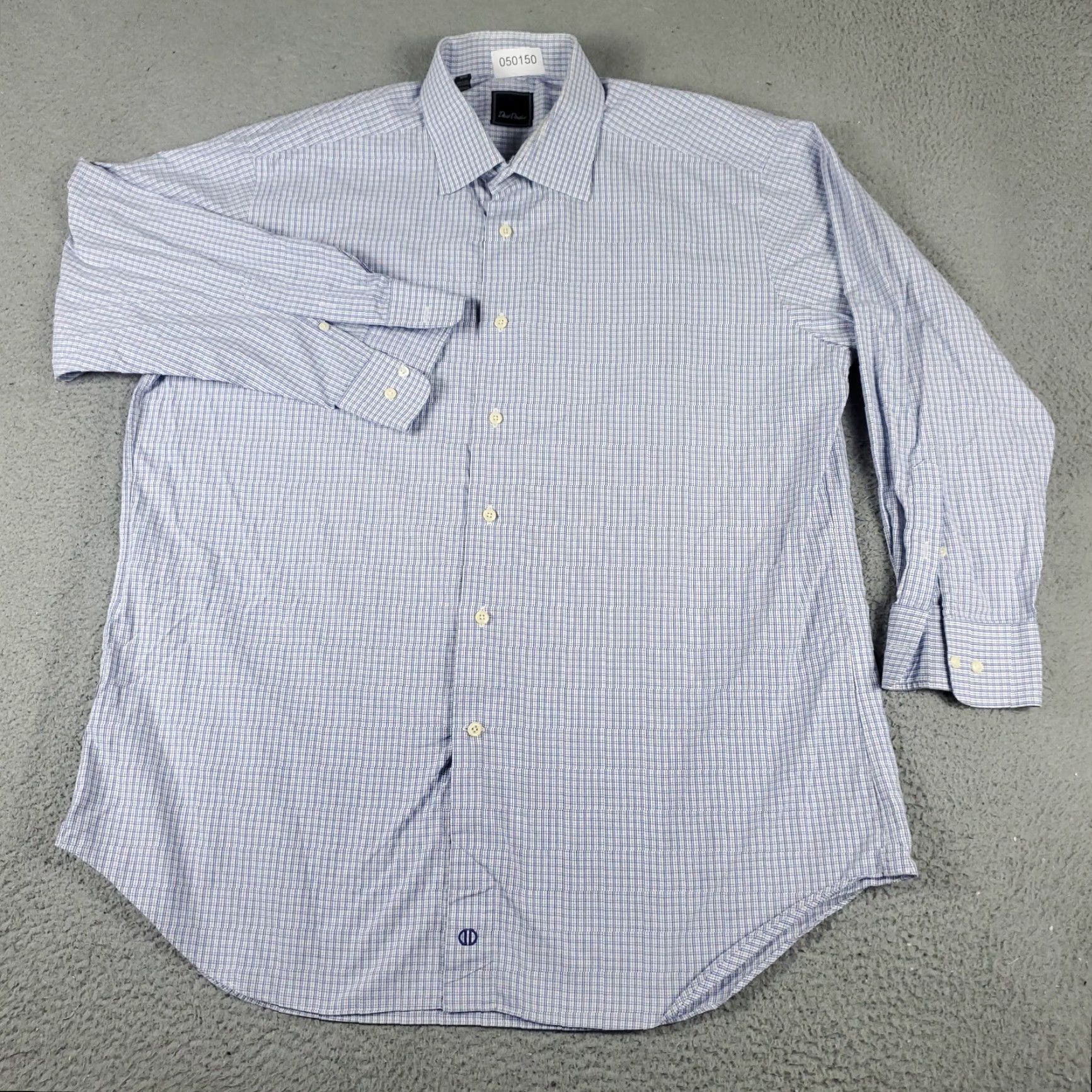 David Donahue VINTAGE David Donahue Dress Shirt Mens Size 17.5 Long Sleeve Plaid Blue 100% Cotton Business Casual Formal Wedding Size 46R - 2 Thumbnail