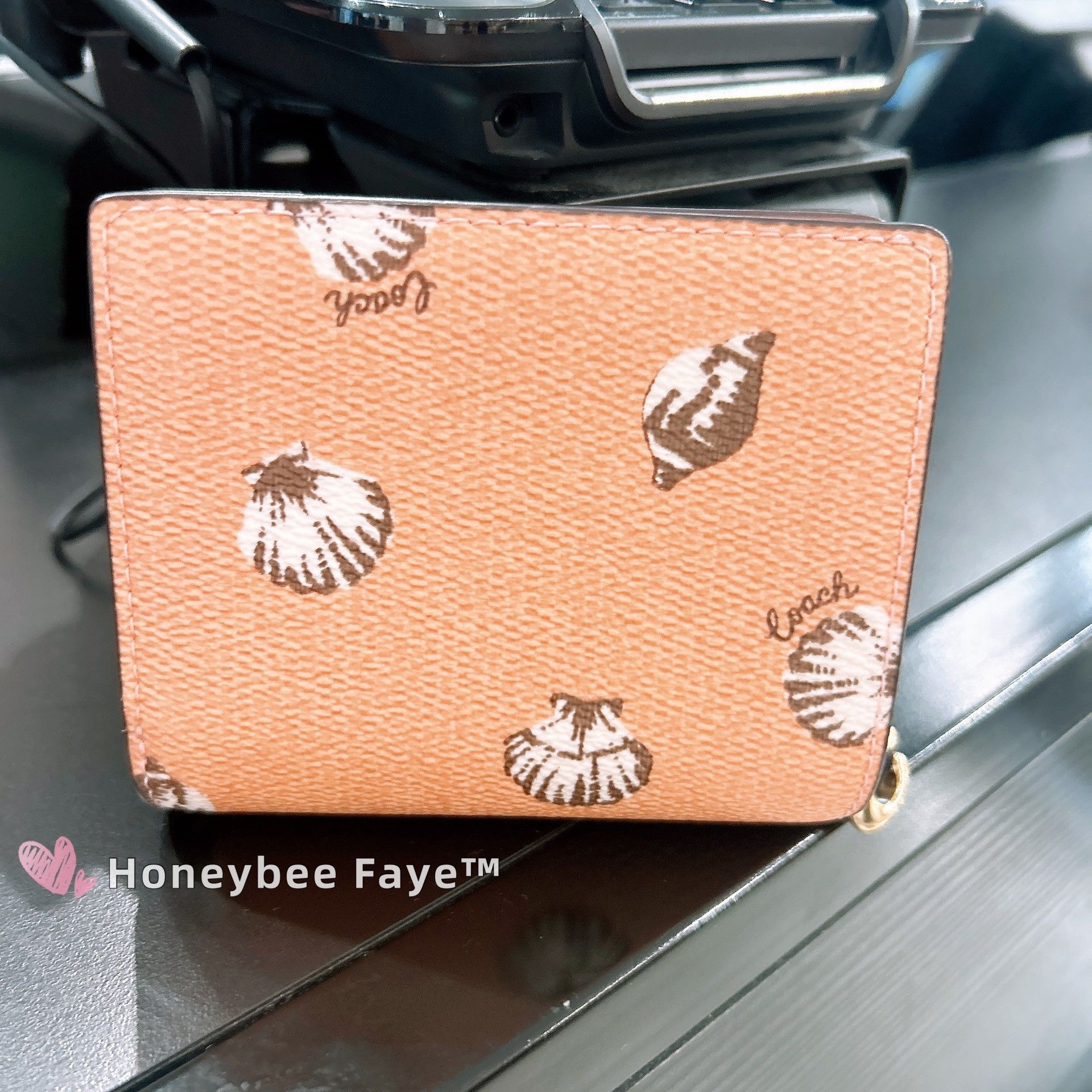 Coach Snap Wallet Coral Sunrise Shell Printed Canvas CBO73 Size ONE SIZE - 4 Thumbnail