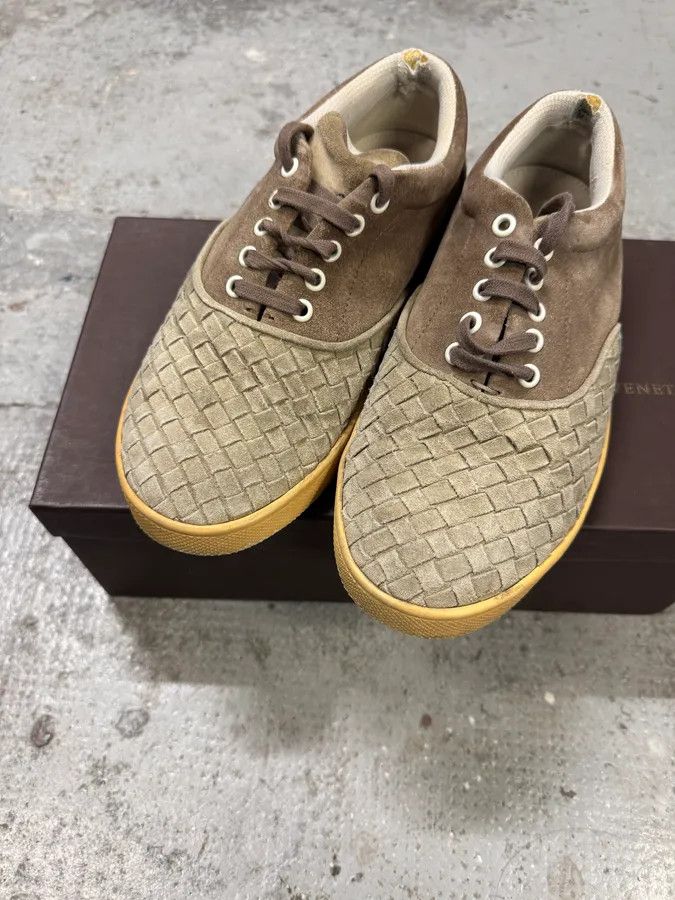 Bottega Veneta Bottega Veneta Intrecciato Woven Suede Beige Leather Low Sneakers Size US 7 / EU 40 - 3 Thumbnail