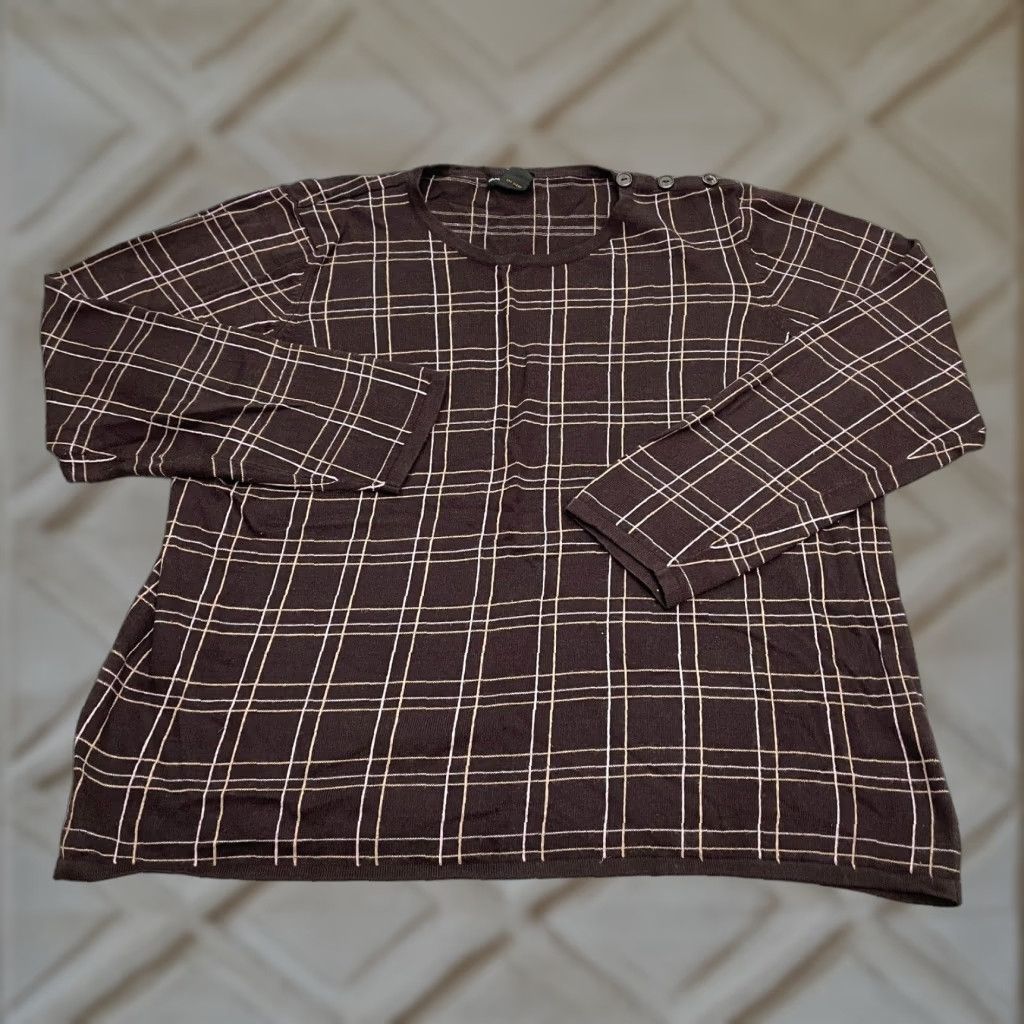 Vintage Grace Dane Lewis Sweater Women 2XL Brown Check Crew Neck Knit All Seasons Designer Womens Size XXL / US 16-18 / IT 52-54 - 1 Thumbnail