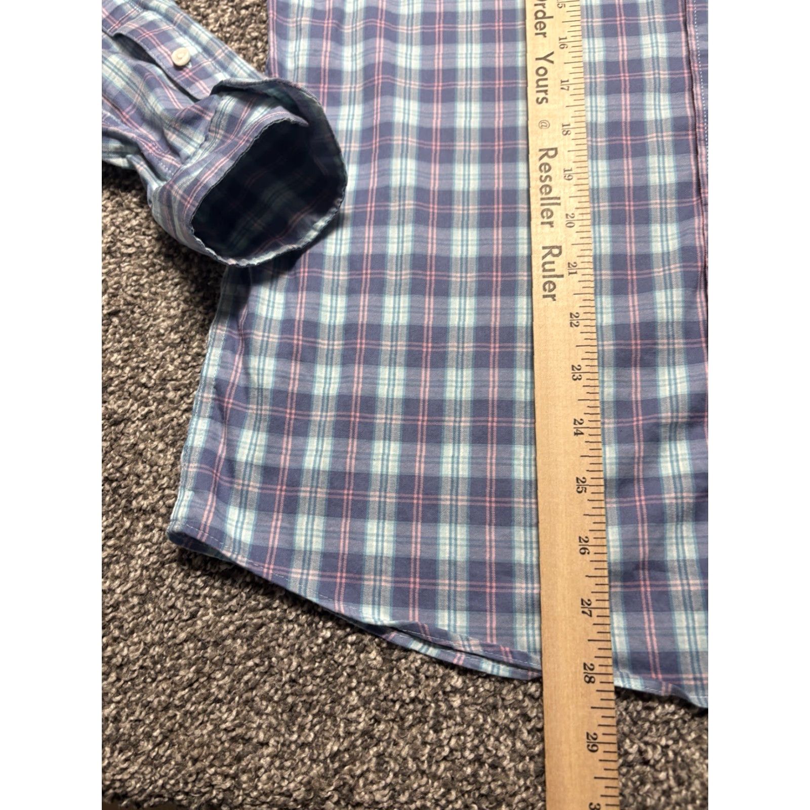 Faherty Faherty Performance Shirt Mens Medium Blue Pink Plaid Button Up Supima Nylon Blend Size US M / EU 48-50 / 2 - 7 Thumbnail