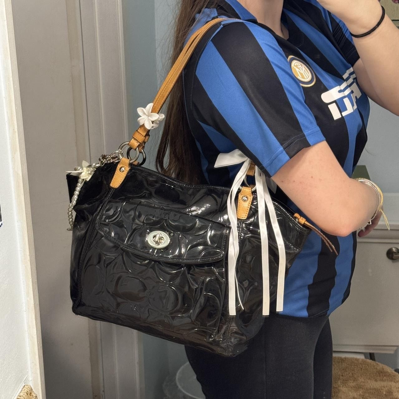Coach Y2K Coach Black Patent Leather Monogramed Bag Size ONE SIZE - 8 Thumbnail