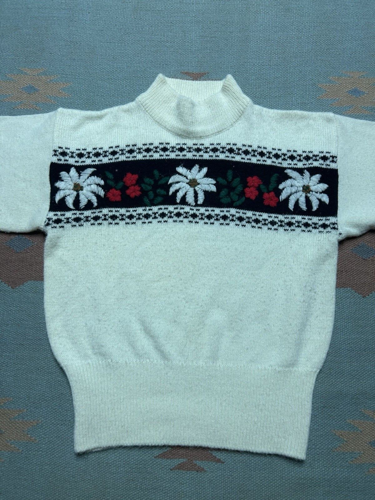 Vintage 80s knit sweater acrylic blend flowers floral cute soft L Size L / US 10 / IT 46 - 2 Thumbnail
