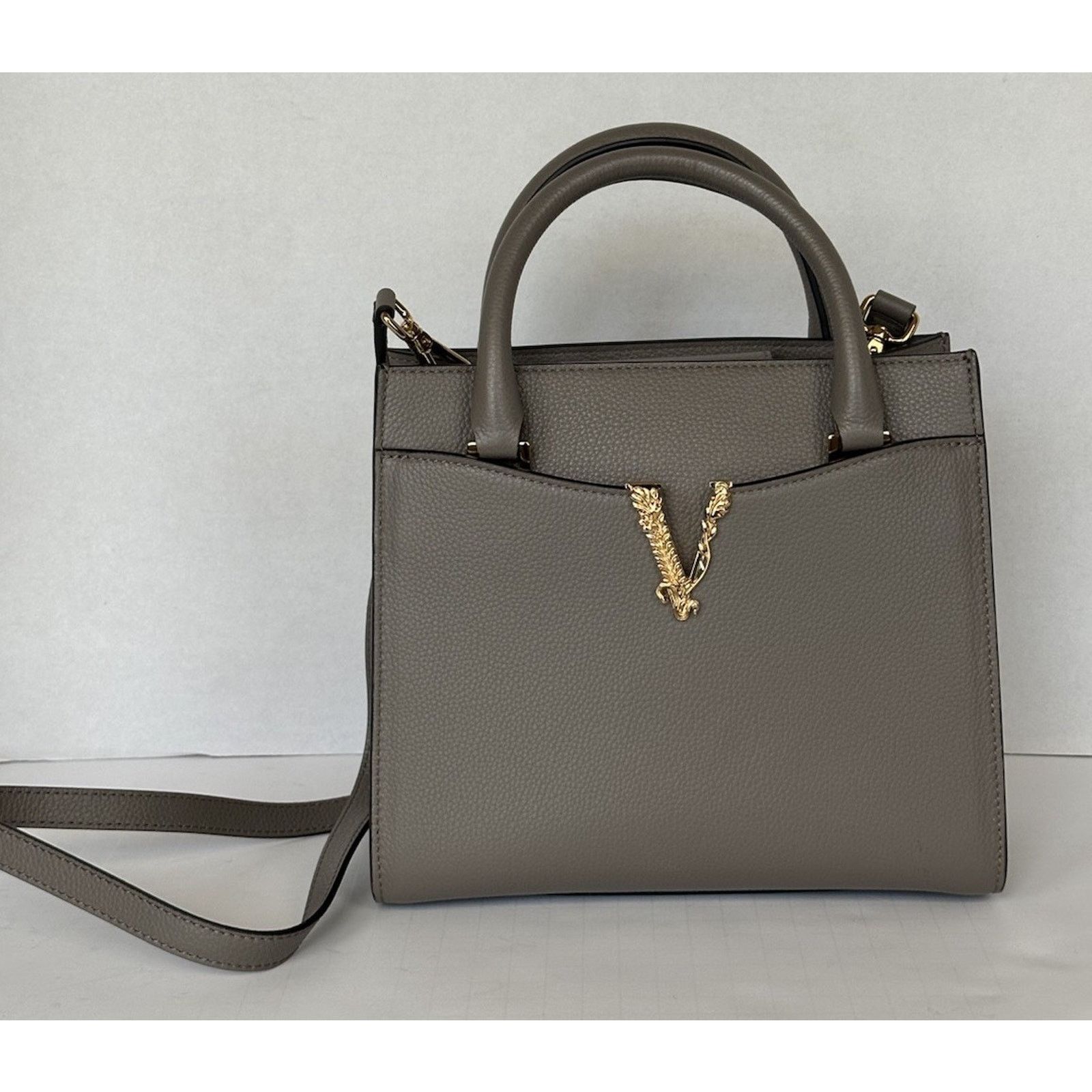 Versace Versace Virtus Grainy Calf Small Grey Top Handle Bag 1005960 Size ONE SIZE - 1 Thumbnail