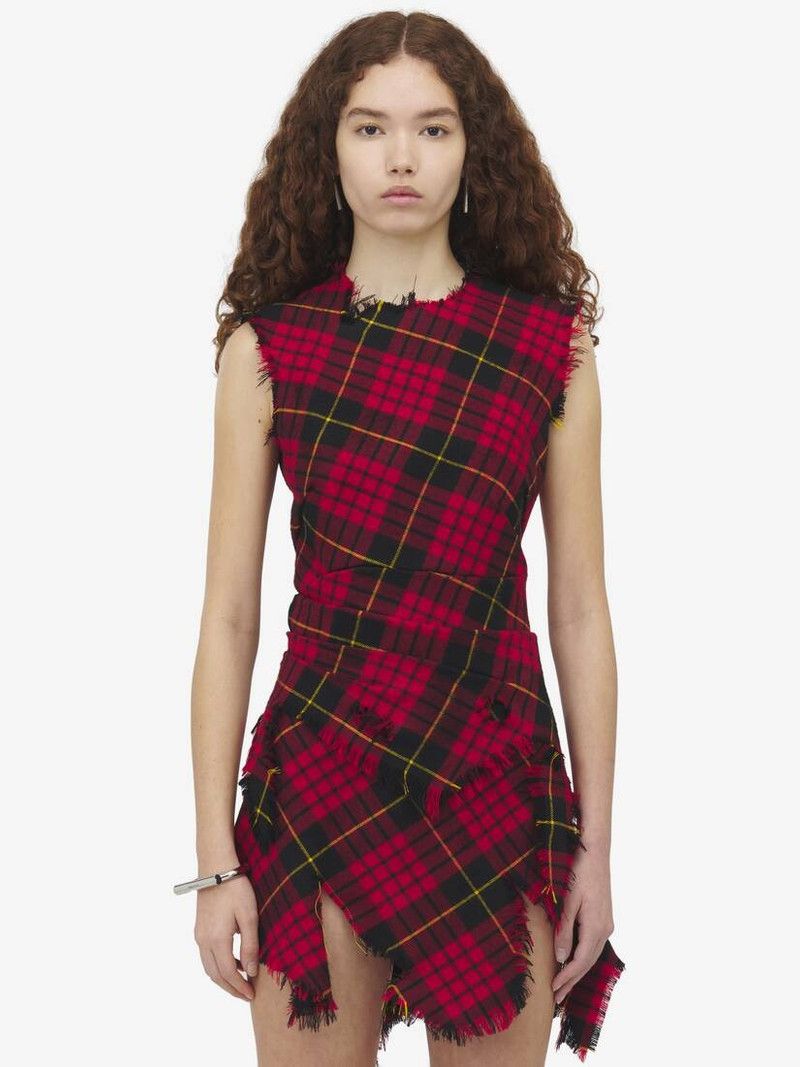 Alexander McQueen o1srvl11e0326 Distressed Tartan Mini Dress in Red/Black Size XL / US 12-14 / IT 48-50 - 6 Thumbnail