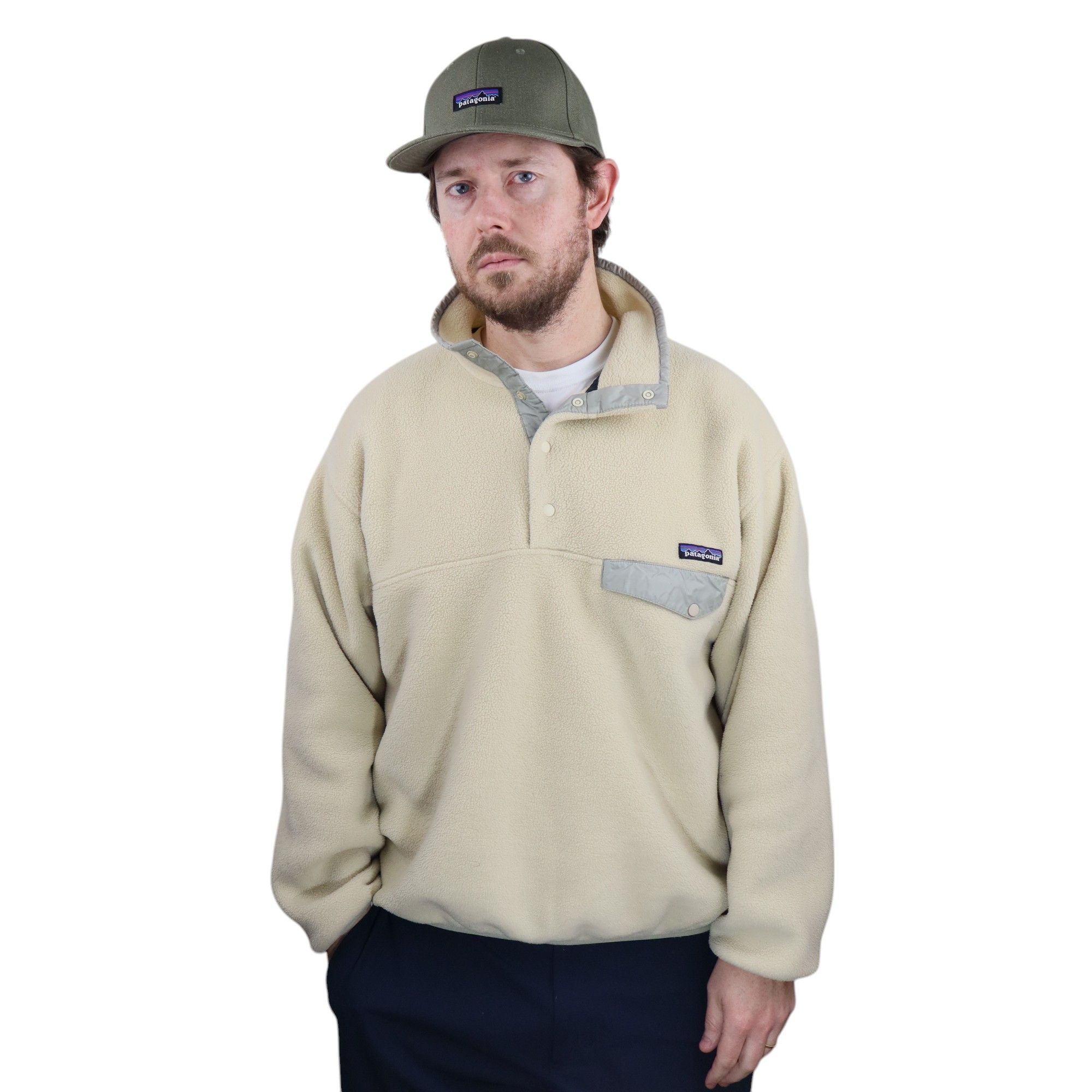 Patagonia × Vintage Vintage 90s Patagonia Beige Fleece Snap-T Pullover Jacket Size US L / EU 52-54 / 3 - 1 Thumbnail