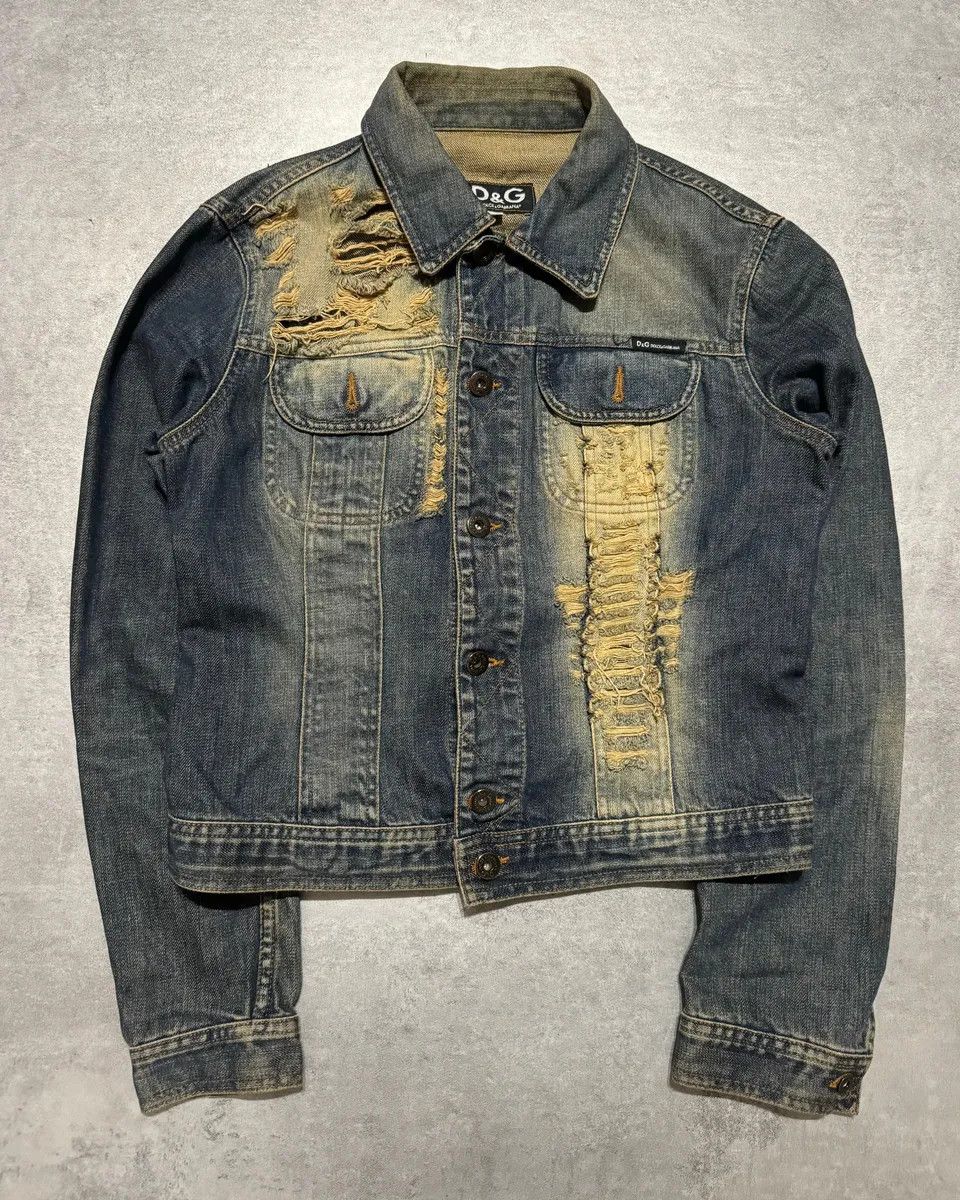Dolce & Gabbana 2000s Dolce & Gabbana Grey Distressed Aged Denim Jacket Size XS / US 0-2 / IT 36-38 - 1 Thumbnail