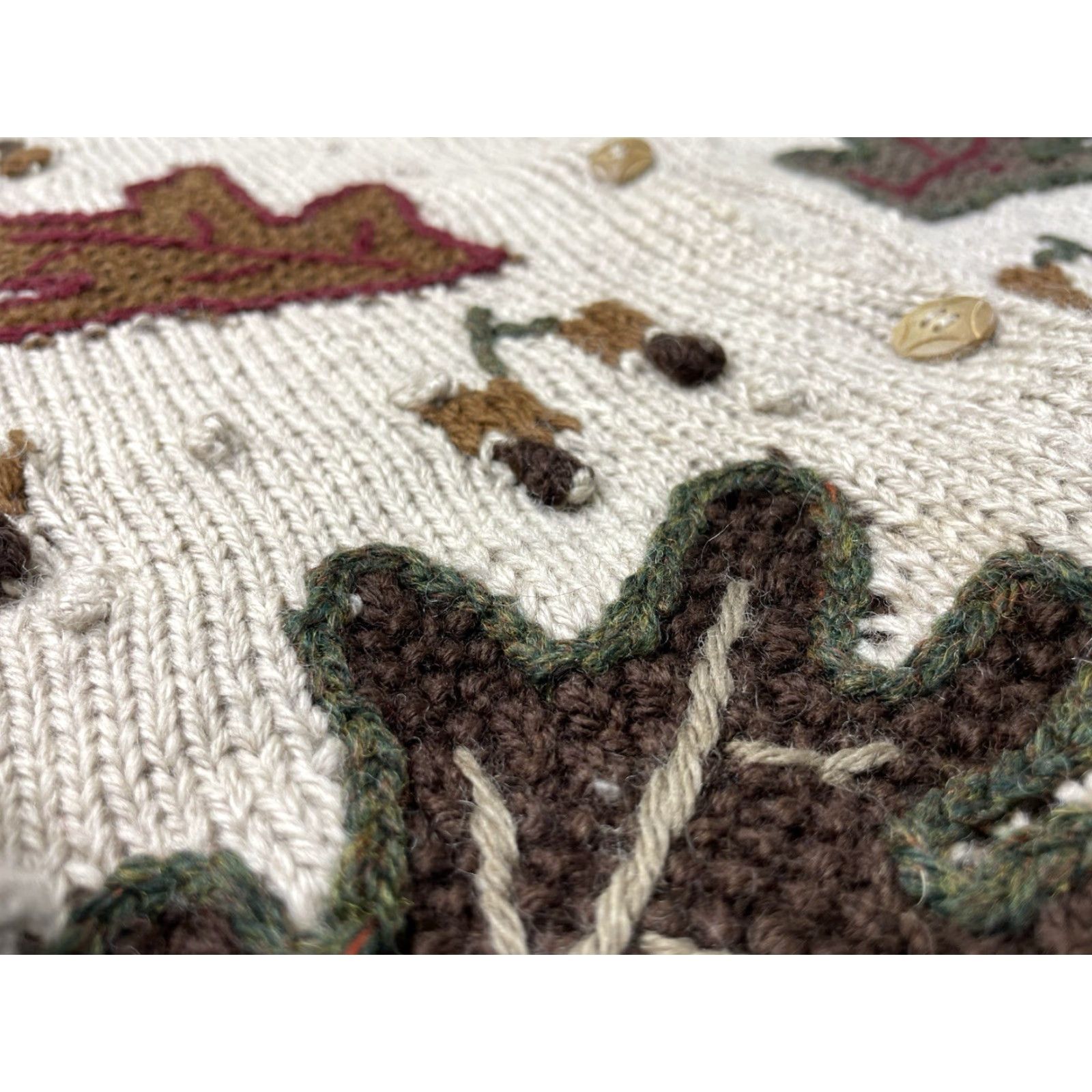 Vintage VINTAGE Woolies Handknits Wool Beig e Fall Leaves Sweater Cardigan M 1990s Thanksgiving Look Mens Women? Size M / US 6-8 / IT 42-44 - 3 Thumbnail