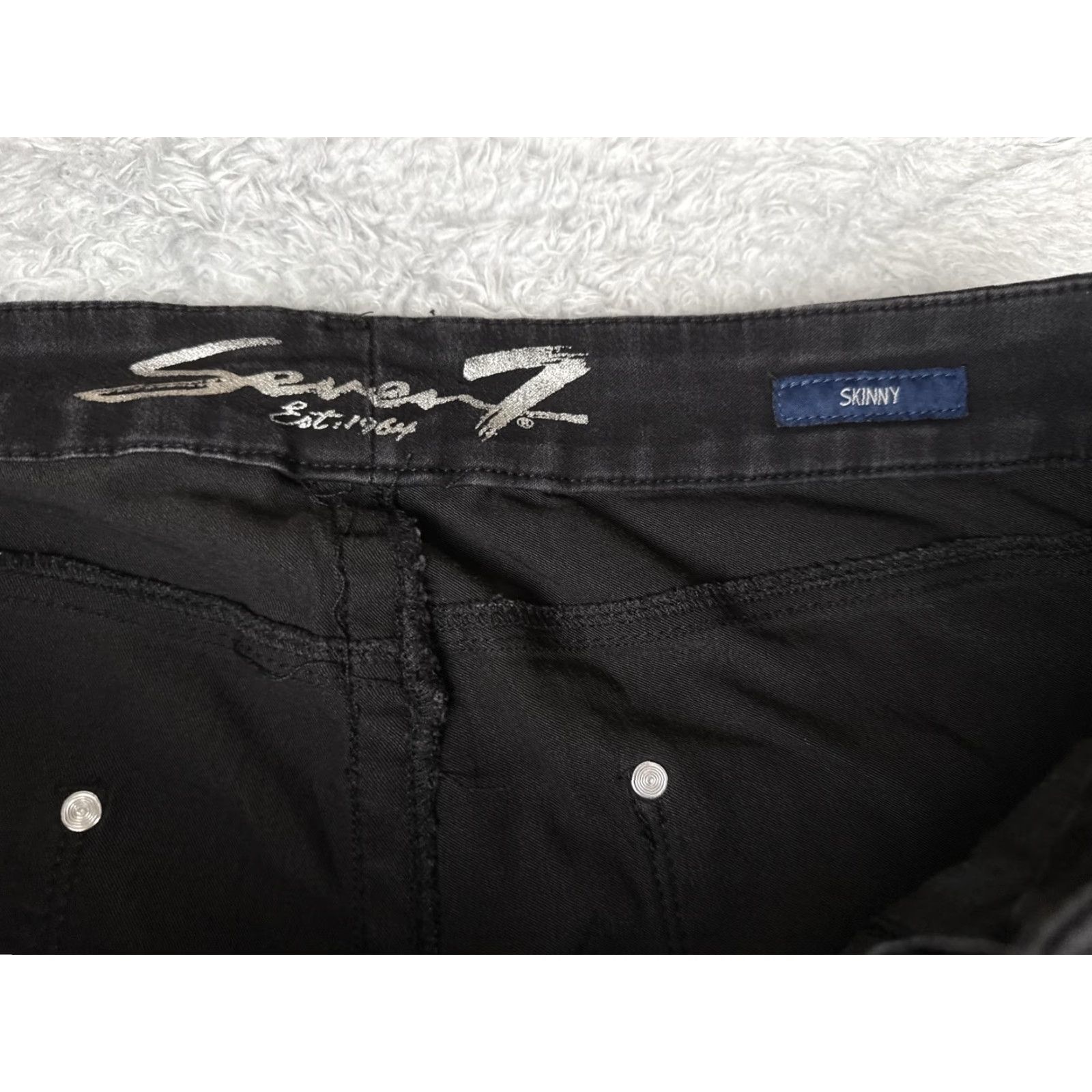 Vintage Seven7 Jeans Skinny Fit Womens 40x29 Black Denim Five Pocket Zip Plus Size 5-Pocket Design Charcoal Wash Denim Pants Stretch Size 42" / US 20 - 6 Thumbnail