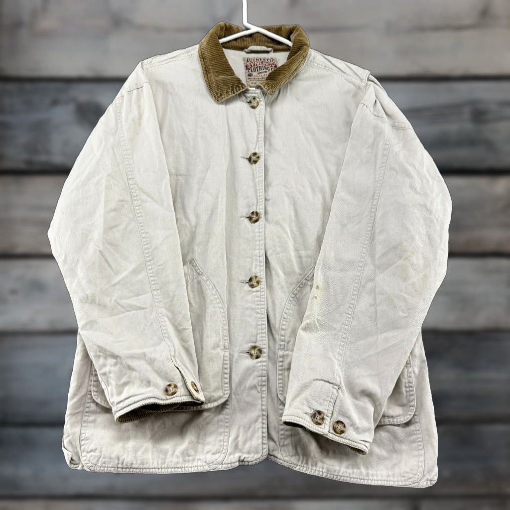 Vintage VINTAGE Synergy Jacket Women M Beige Canvas Pea Coat Oversized 90s Linen Lined Warm Winter Spring Fall Chore Barn Cotton Casual Mens Women Girls Boys Size M / US 6-8 / IT 42-44 - 1 Thumbnail