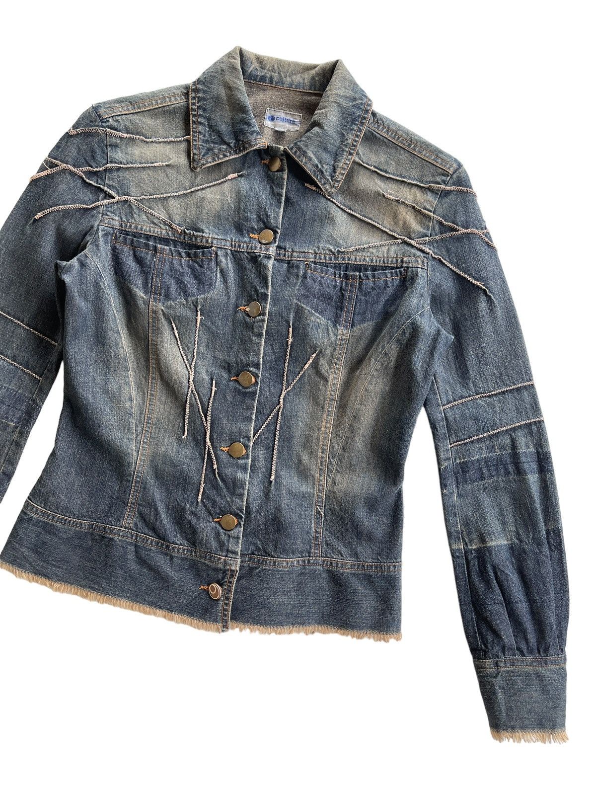 Vintage Cultura Frayed Hem Cuff Italian Denim Jacket Size S / US 4 / IT 40 - 5 Thumbnail