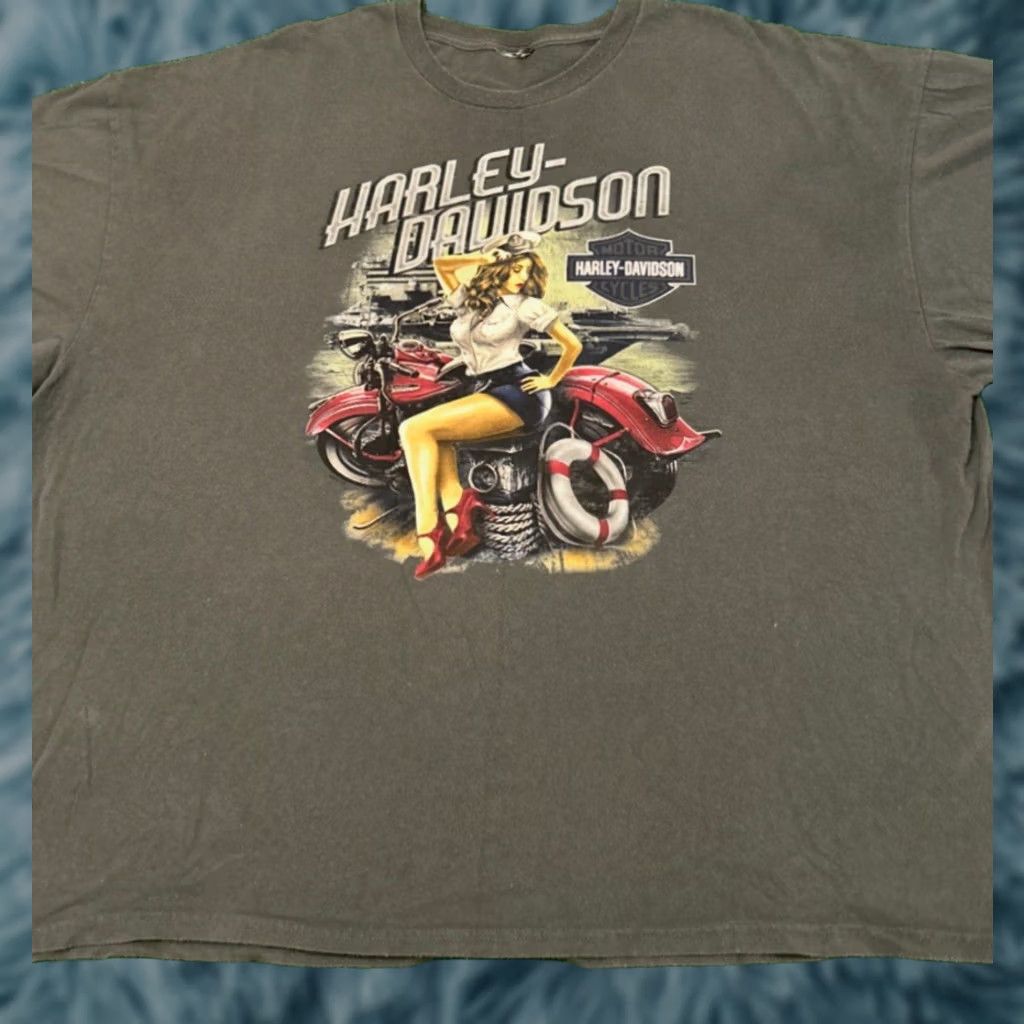 Harley Davidson VINTAGE Harley-Davidson T-Shirt Mens 3XL Gray Short Sleeve 90s Y2K Biker Grunge Hip Hop Motorcycle Punk Sailor Sexy Girl VTG Size US XXL / EU 58 / 5 - 1 Thumbnail