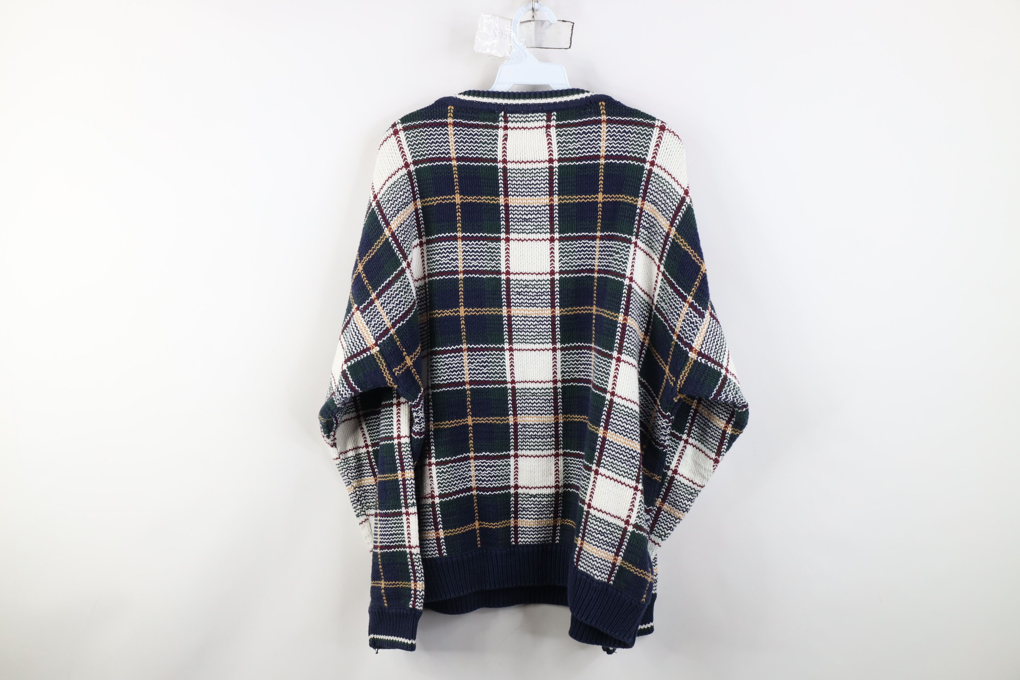 Vintage Vintage 90s Streetwear Cotton Knit Crewneck Sweater Plaid Size US L / EU 52-54 / 3 - 7 Thumbnail