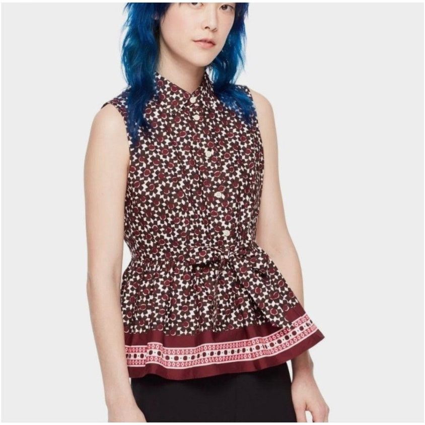 Kate Spade Kate Spade Rambling Roses Floral Tile Sleeveless Peplum Top Size XS / US 0-2 / IT 36-38 - 9 Thumbnail