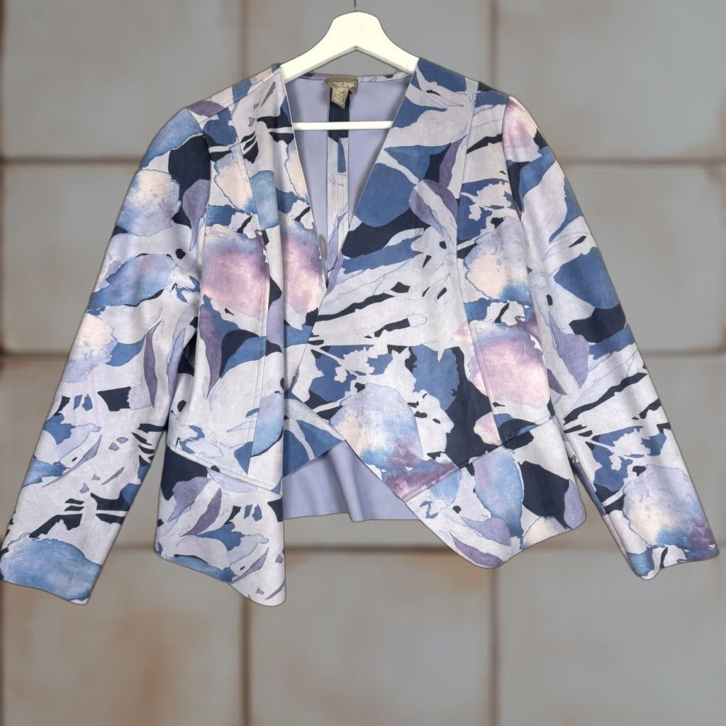 Vintage Chico's Blazer Women Size 0 Open Front Floral Lilac Blue Jacket Size XS / US 0-2 / IT 36-38 - 1 Thumbnail