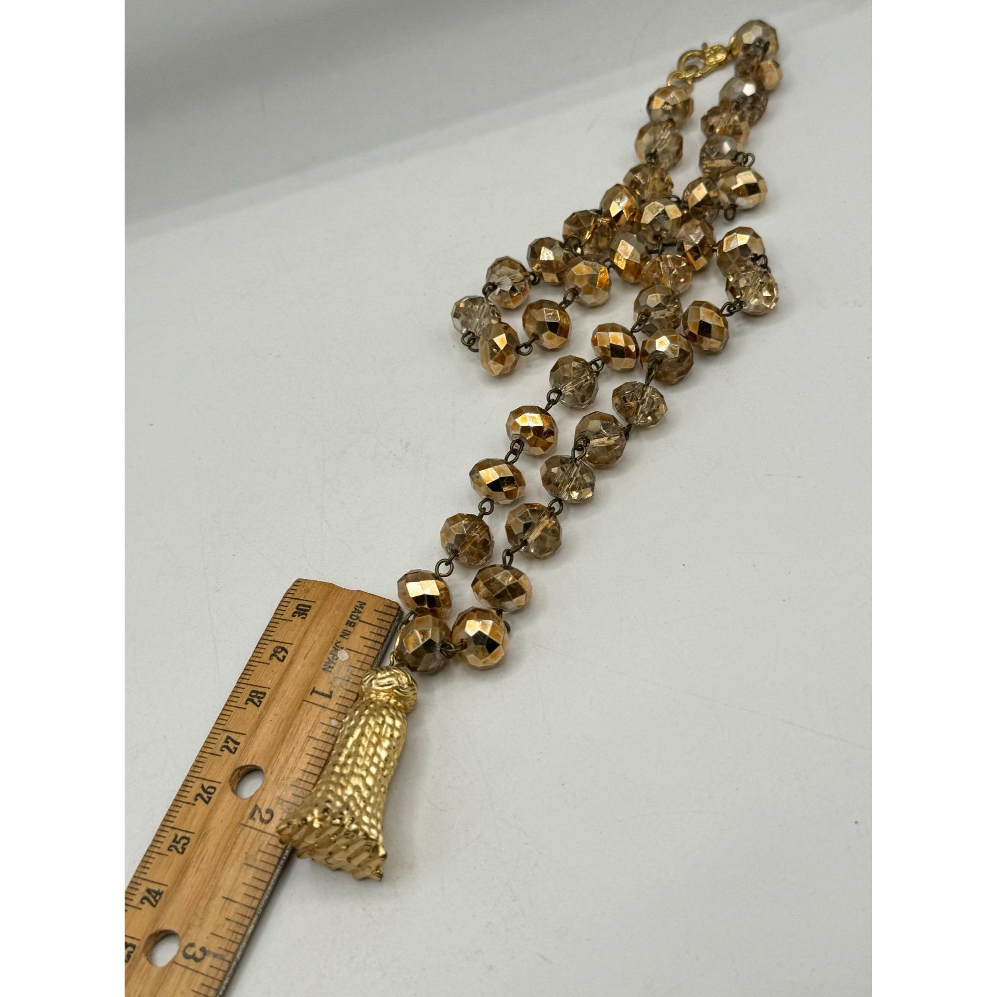 Vintage Vintage gold crystal beaded tassel necklace Size ONE SIZE - 4 Thumbnail