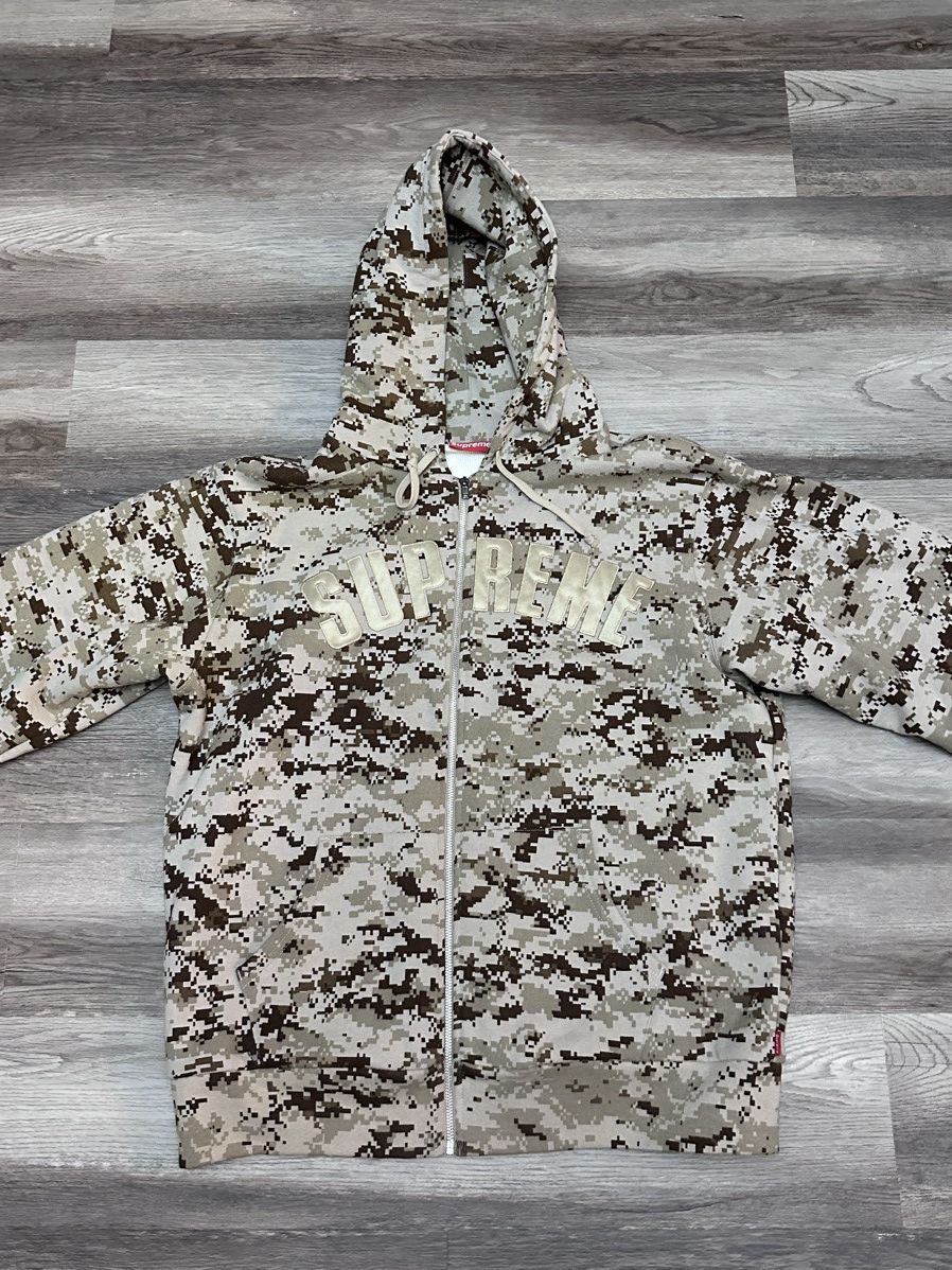 Pre-owned Supreme Arc Logo Thermal Zip Up Sweatshirt In Tan Digi