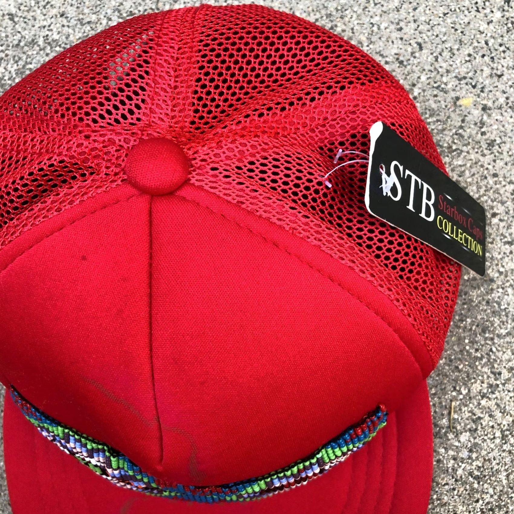 Vintage STARBOX CAPS OAXACA Mexico Beads Trucker Hat Men's One Size Red Snapback Hat Size ONE SIZE - 4 Thumbnail