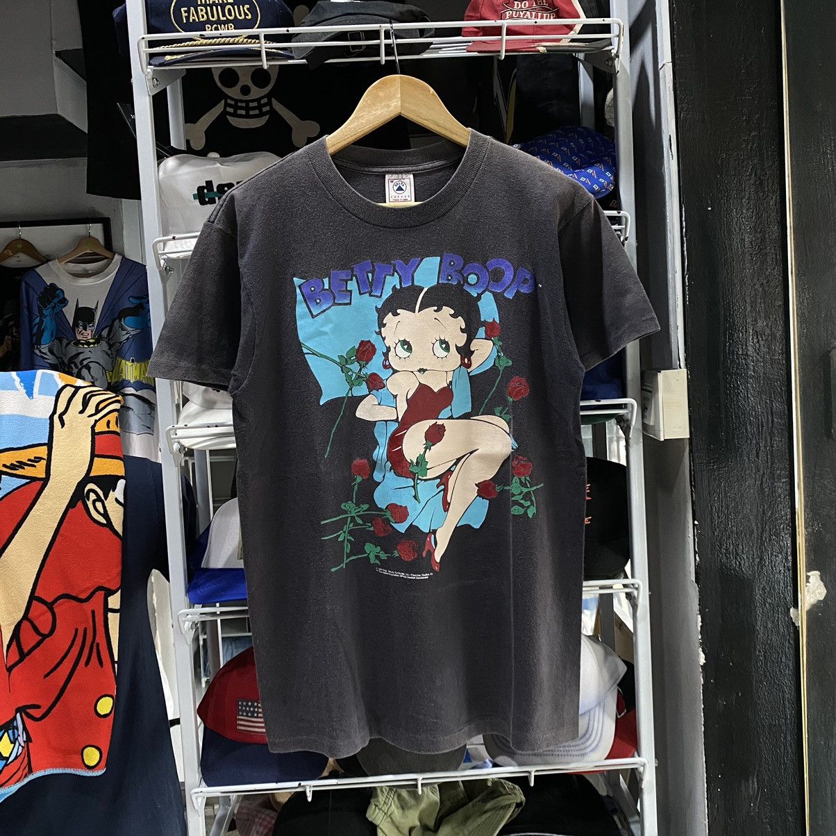 image of Cartoon Network x Vintage Betty Boop Navy Blue Sun Faded Men Shirt Size M