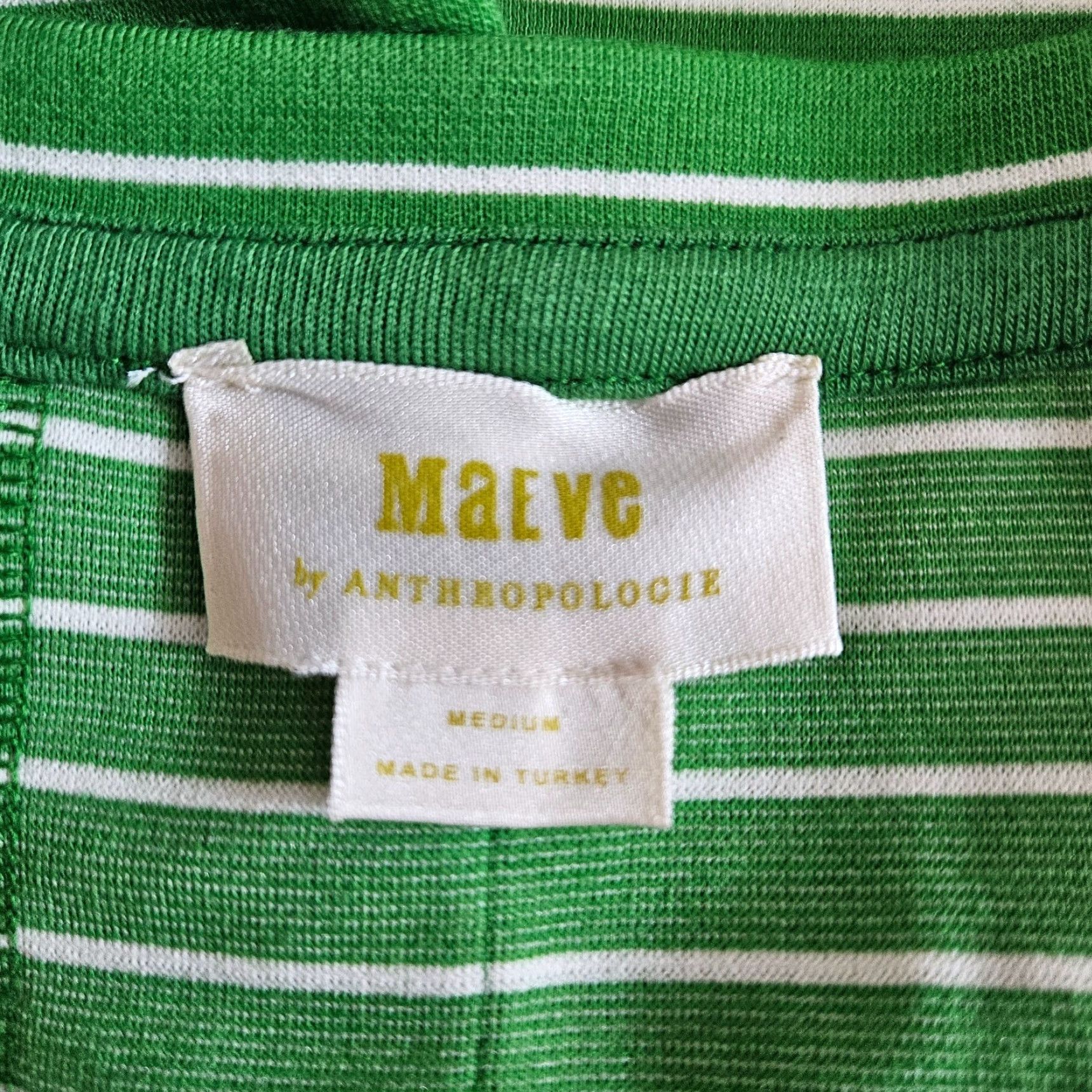 Vintage Maeve Maeve by Anthropologie Womens Top Sz Medium Green White Stripe Blouse Short Sleeve Pullover Polyester Blend Size M / US 6-8 / IT 42-44 - 5 Thumbnail
