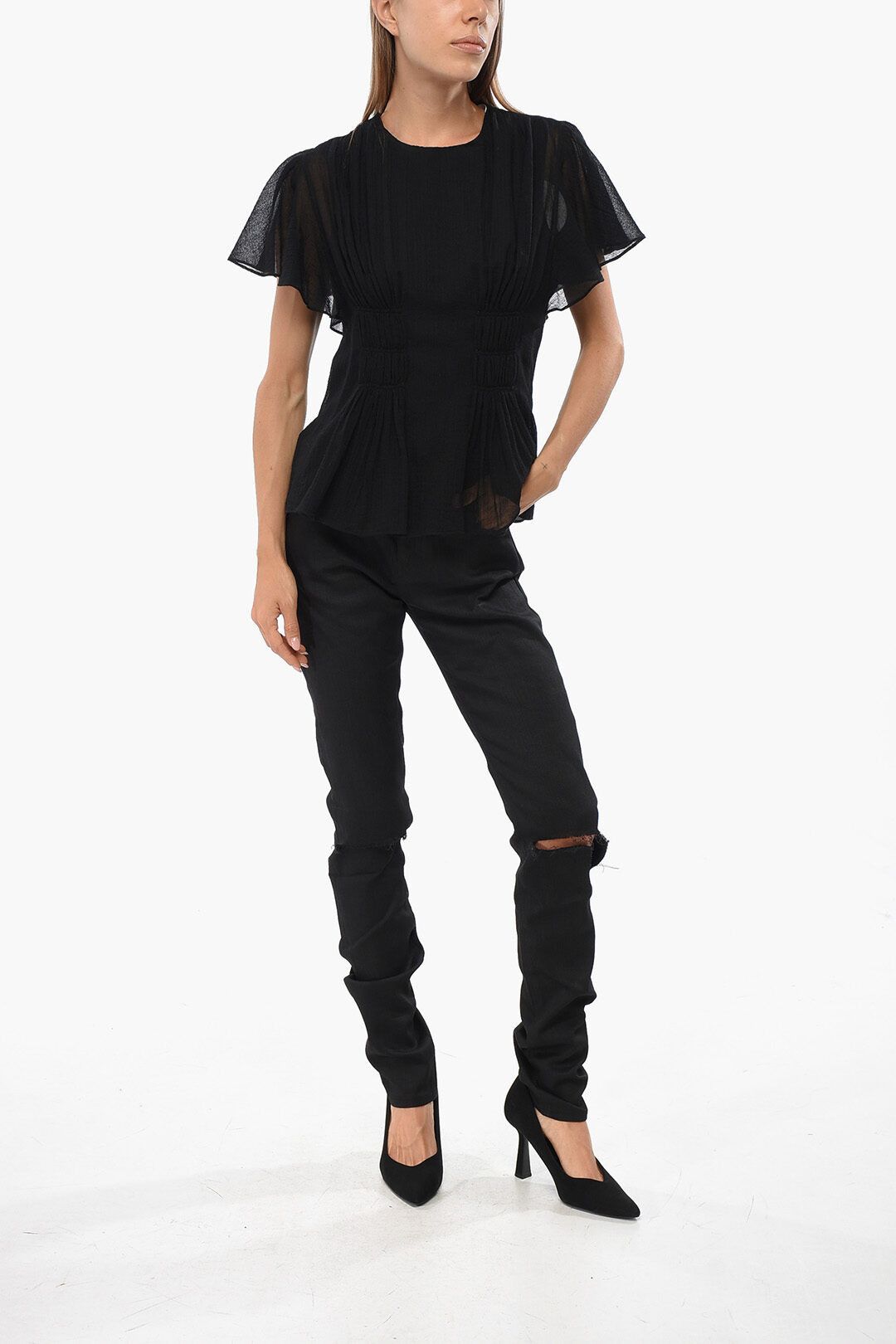 Chloe og1mm1125 Wool Blouse in Black Size S / US 4 / IT 40 - 4 Thumbnail