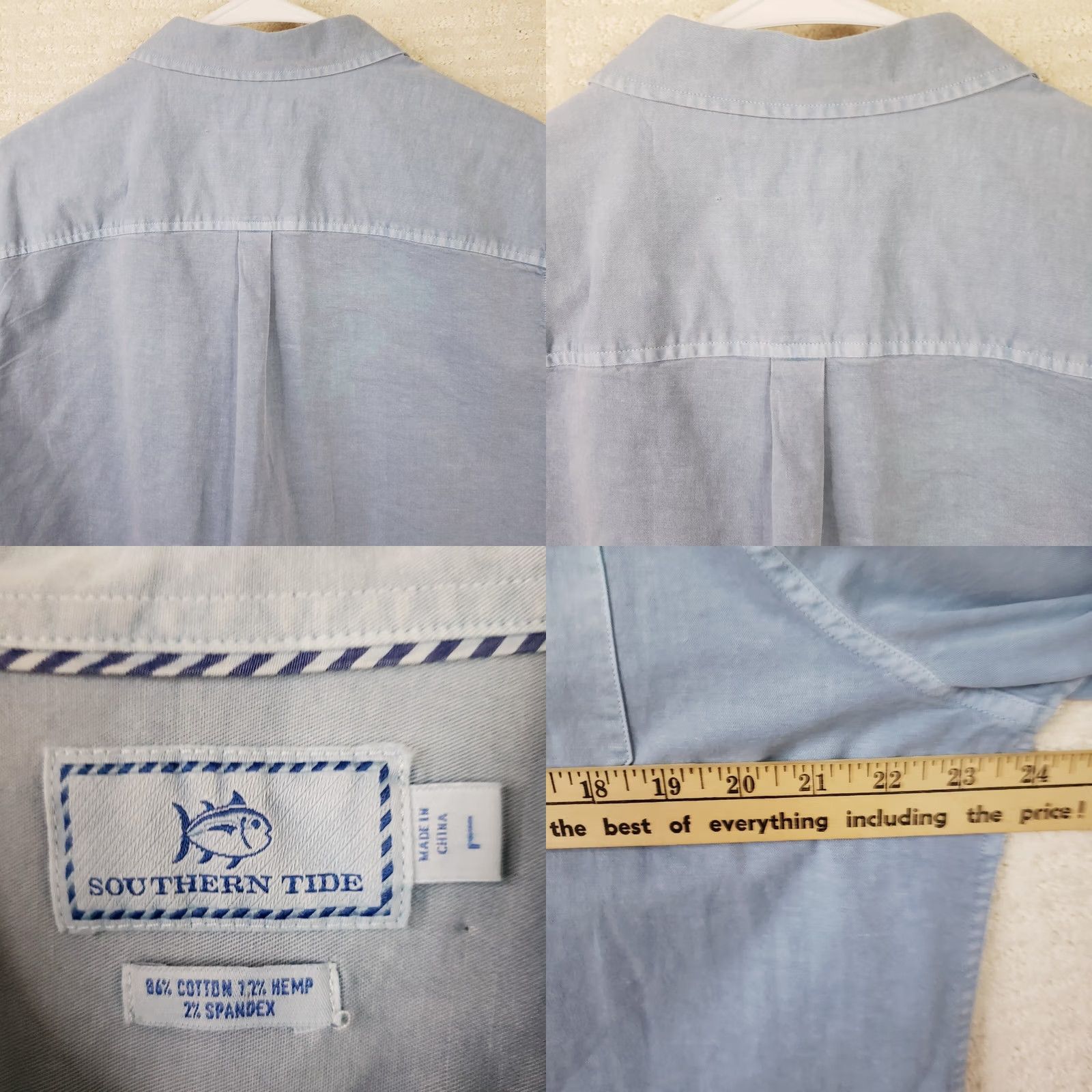 Southern Tide Southern Tide Men L Blue Cotton-Hemp Shirt Short Sleeve Button-Up Size US L / EU 52-54 / 3 - 8 Thumbnail