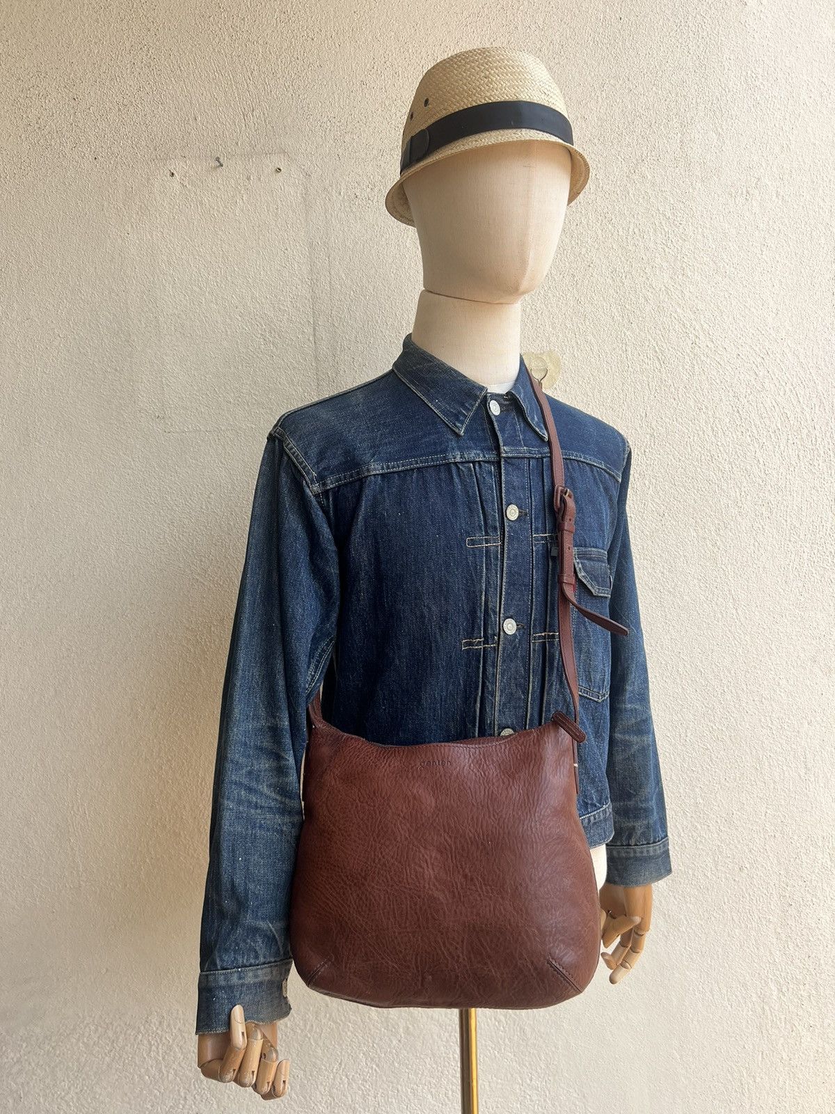 Genten Japan Patina Brown Solid Leather Bag Sling, Men's