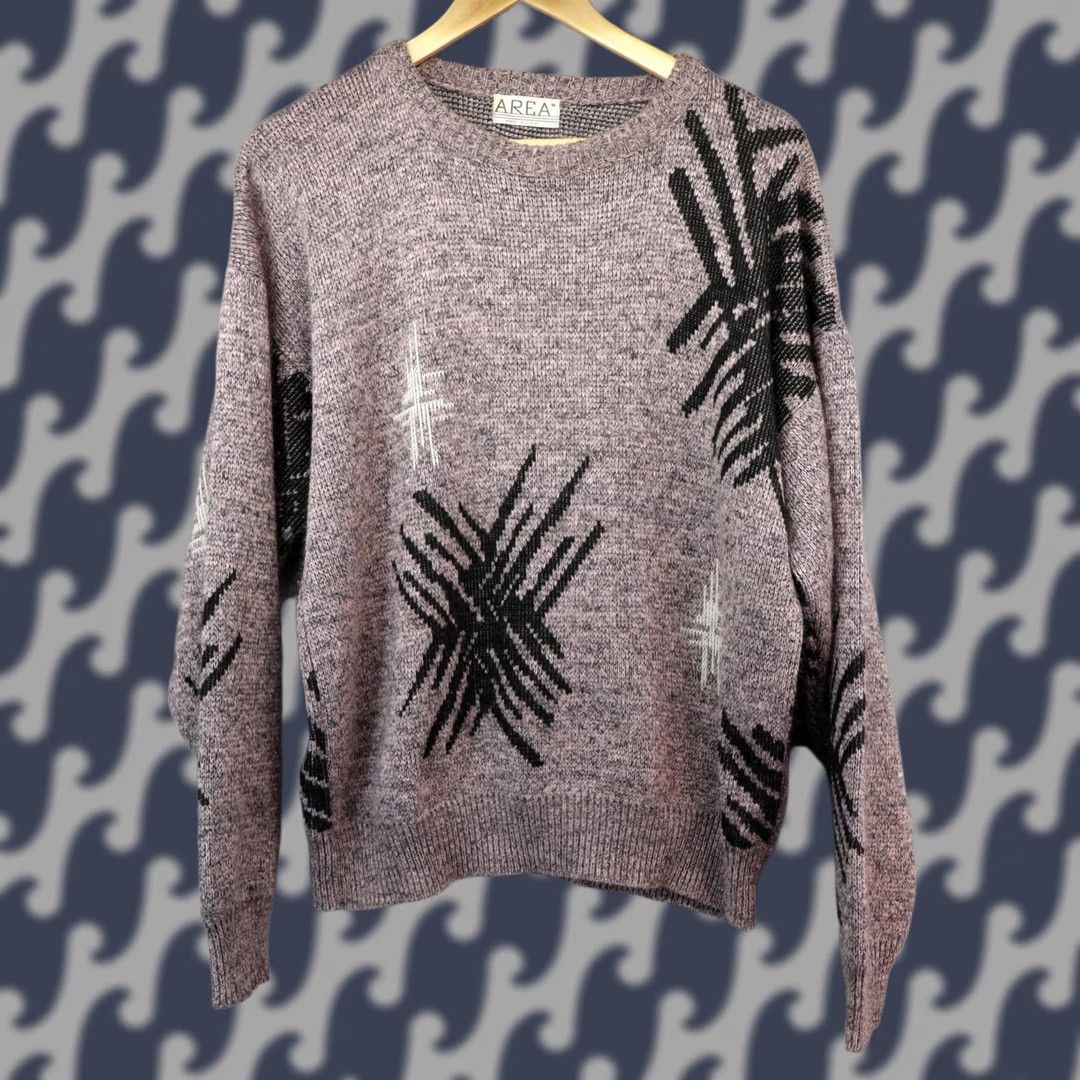 Area VINTAGE Area Sweater Men M Geometric Crew Neck 90s Beige Regular Knit Pullover US Made Size US M / EU 48-50 / 2 - 1 Thumbnail